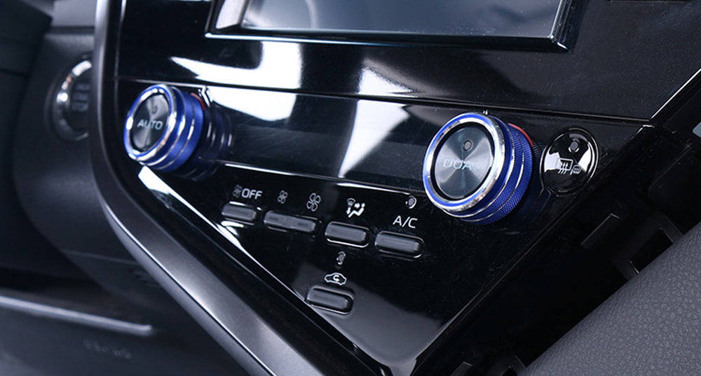3-Piece Blue AC Turn Knobs & Engine Push Start Button Cover Trim Kit - Compatible with 2021-2024 Toyota Camry - Interior Styling Upgrade for Car Enthusiasts