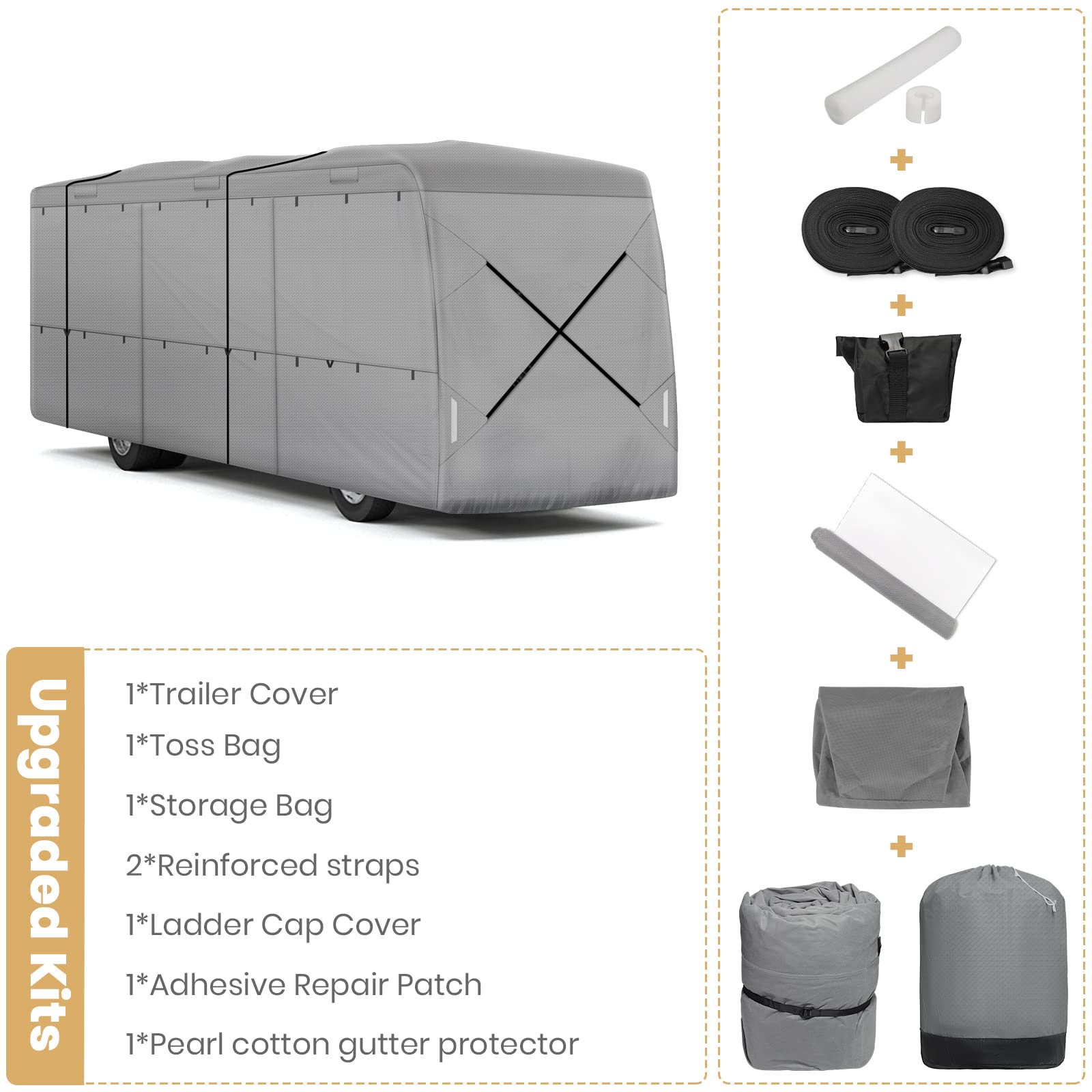 Leader Accessories Premium 24'-28' Class A RV Cover - Heavy Duty 4-Layer Windproof Motorhome Cover with Adhesive Repair Patches - All-Weather Protection for Travel Trailers & Campers