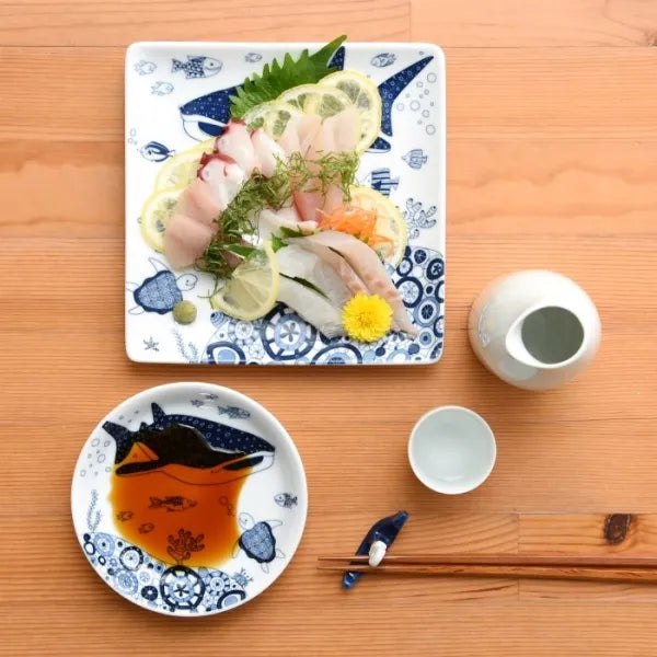 Premium Hasami Yaki Japanese Ceramic Small Plate Set - 7-Piece Marine Life Design for Sushi, Appetizers & Home Decor