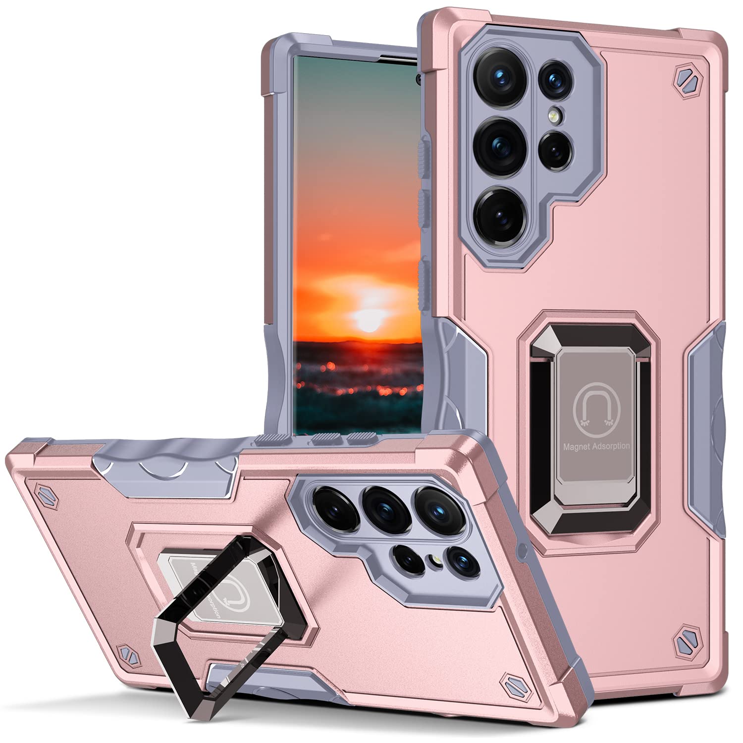 Samsung Galaxy S22 Ultra Case with Swivel Kickstand & Camera Cover - Drop-Tested Protective Phone Case (Rose Gold) | Perfect for Work, Travel & Everyday Use