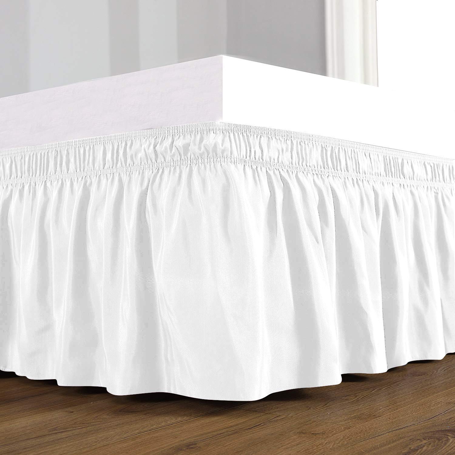 Premium 800 Thread Count Cotton Wrap Around Elastic Bed Skirt - 3-Sided Dust Ruffle for Twin Size Beds (18
