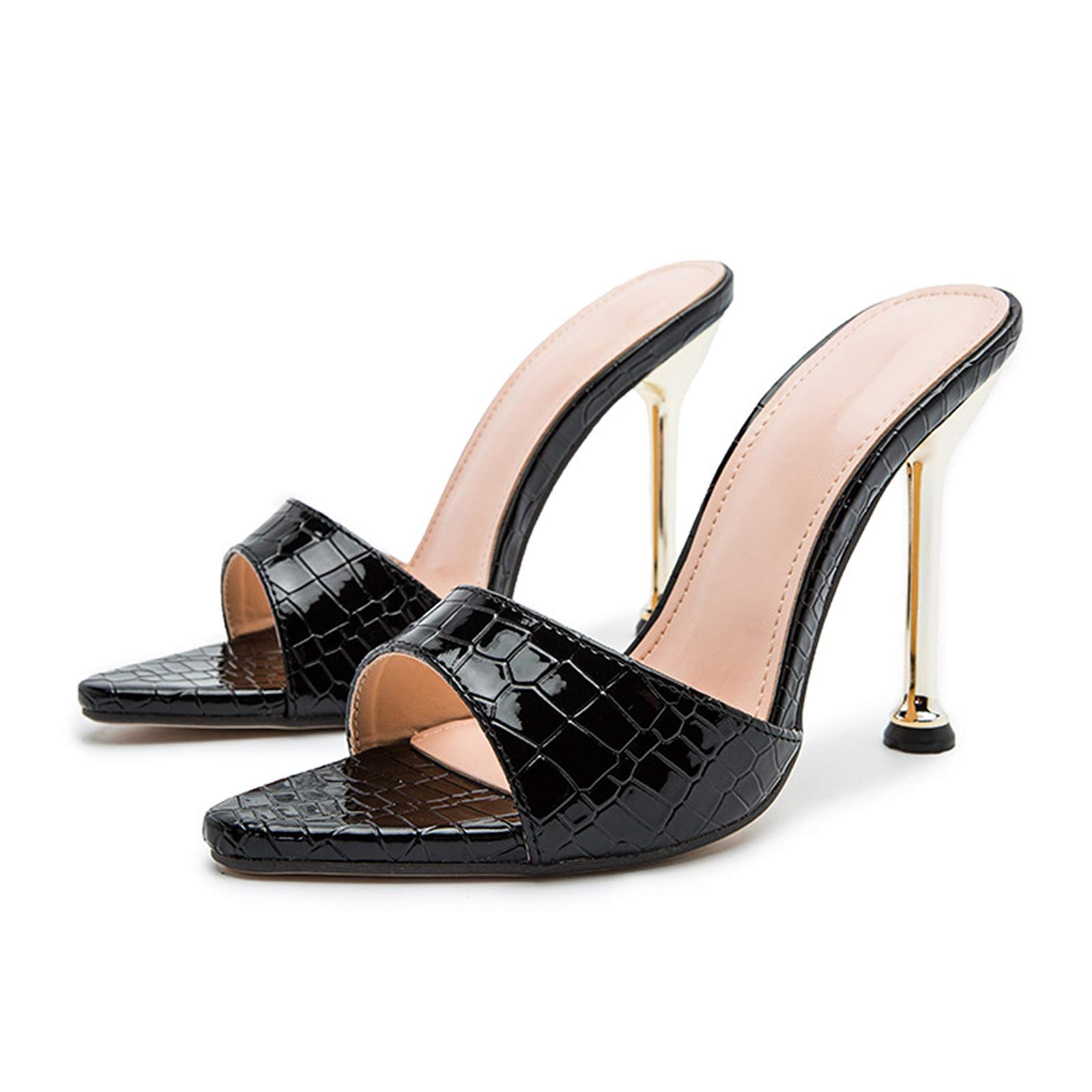 Sexy Stiletto High Heels for Women - Pointed Open Toe Heeled Mules Slides with Snakeskin Pattern - Ladies Dress Shoes for Party, Club & Evening Wear