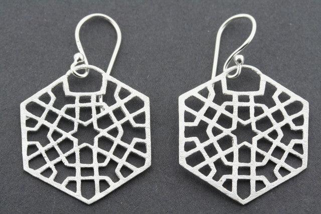 Geometric Hexagon Pattern Earrings for Women - Sterling Silver Dangle Earrings - Elegant Jewelry Gift for Party, Wedding & Everyday Wear