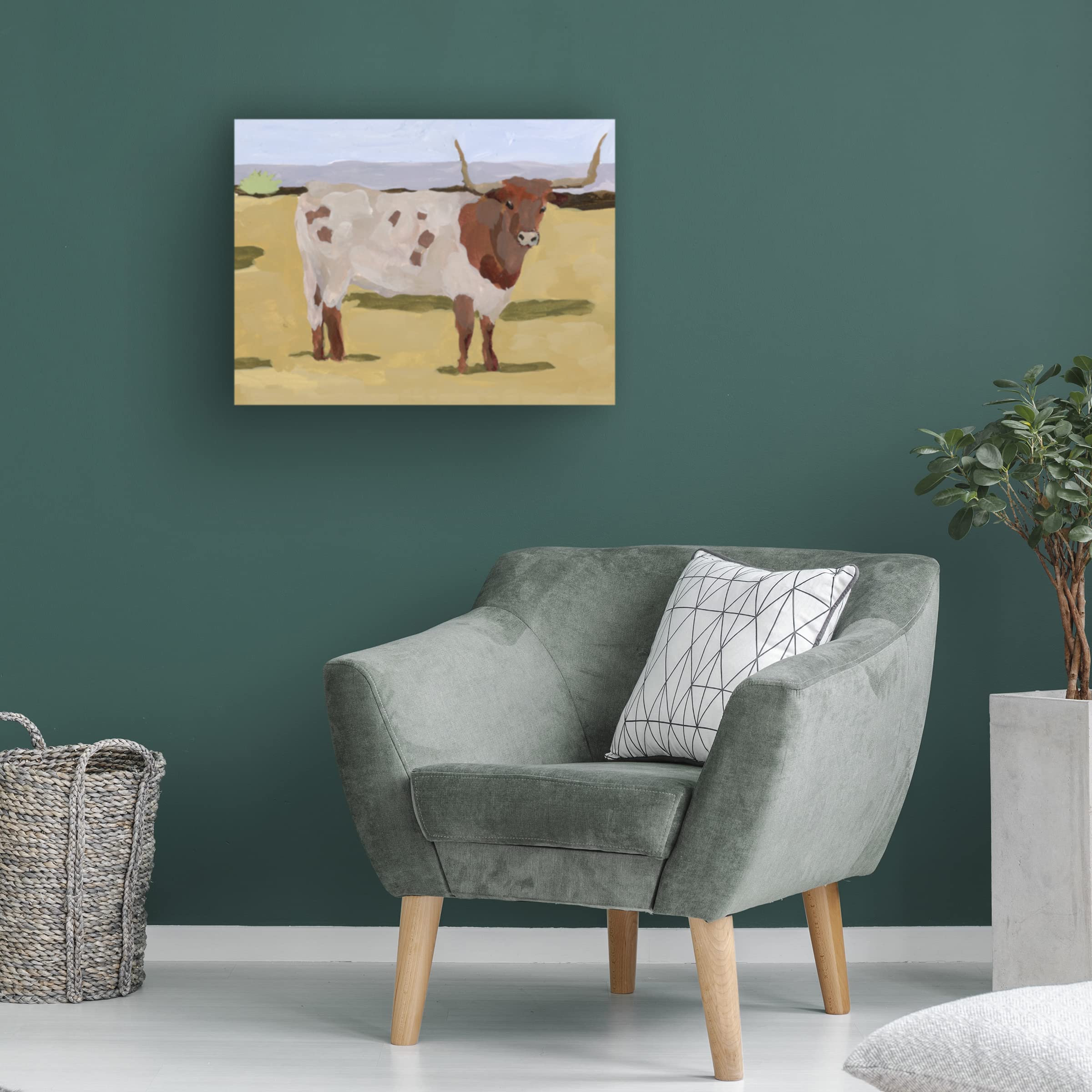 Trademark Fine Art 'Longhorn Cattle II' Canvas Wall Art Print by Melissa Wang - Western Home Decor for Living Room, Office & Ranch Style Interiors