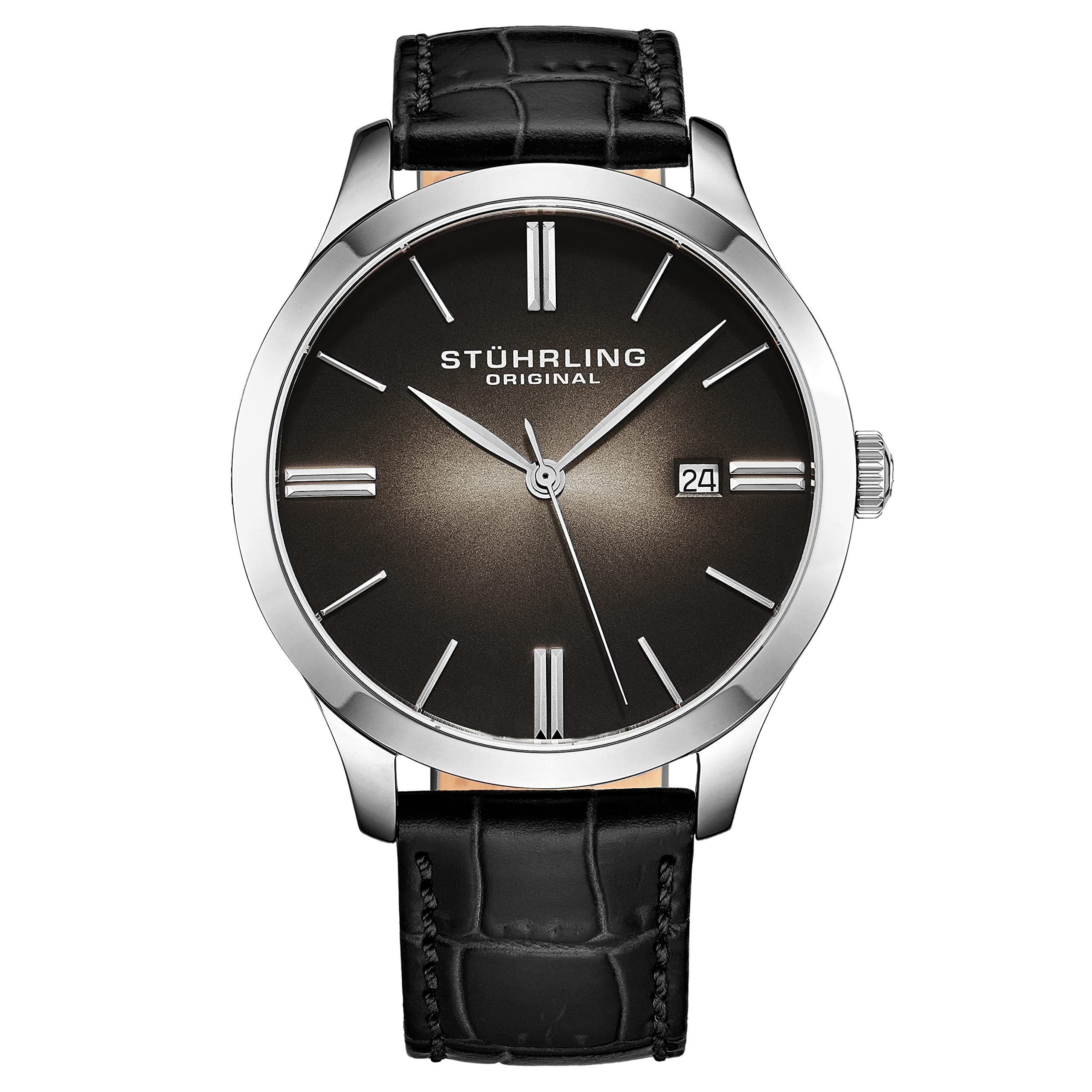Stuhrling Men's Swiss Quartz Watch - Stainless Steel Leather Strap for Business & Casual Wear