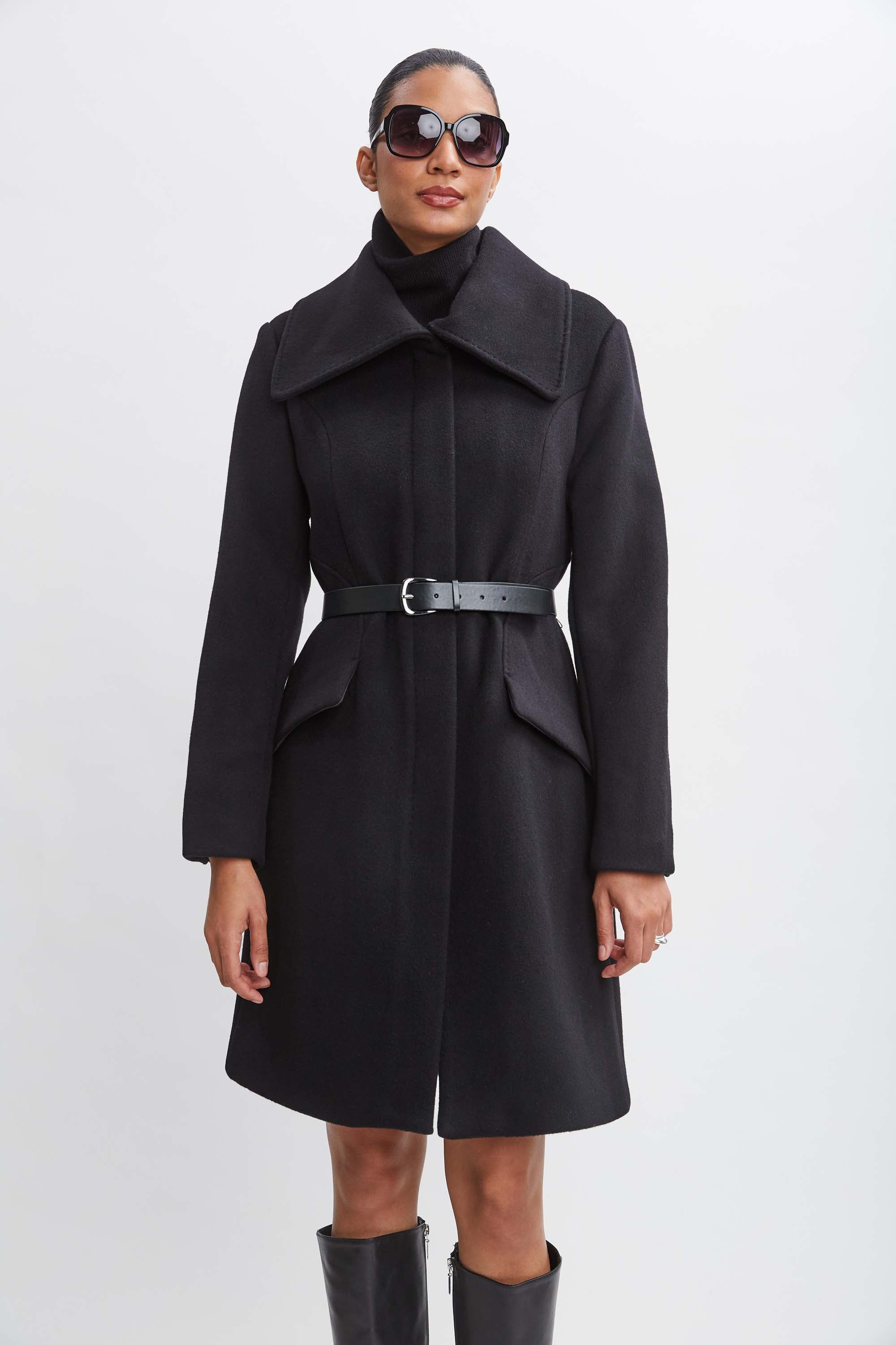 Wool Belted Panel Coat for Women - Stylish Winter Trench Coat with Adjustable Waist Belt - Perfect for Office, Travel & Formal Occasions