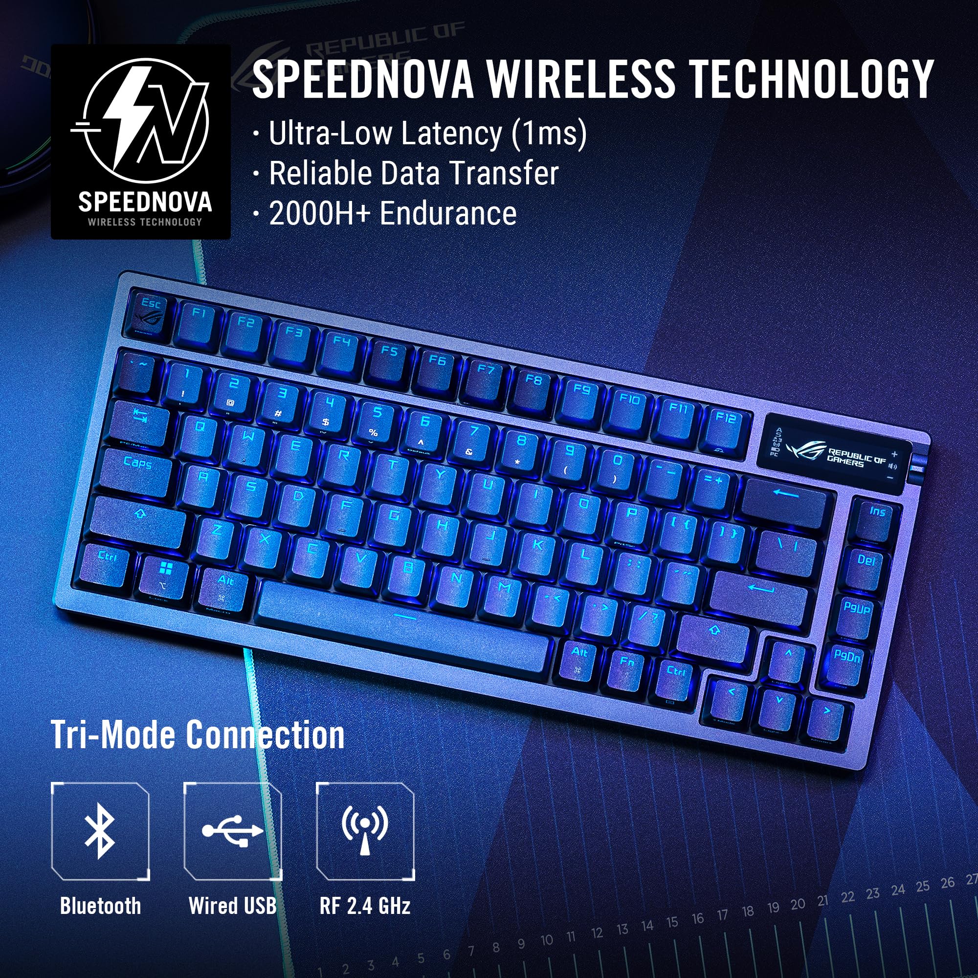 ASUS ROG Azoth 75% Wireless Custom Mechanical Gaming Keyboard - Hot-Swappable NX Brown Switches, OLED Display, RGB Backlit, Gasket Mount Design for PC & Mac Gamers - Perfect for Esports, Streaming & Office Work