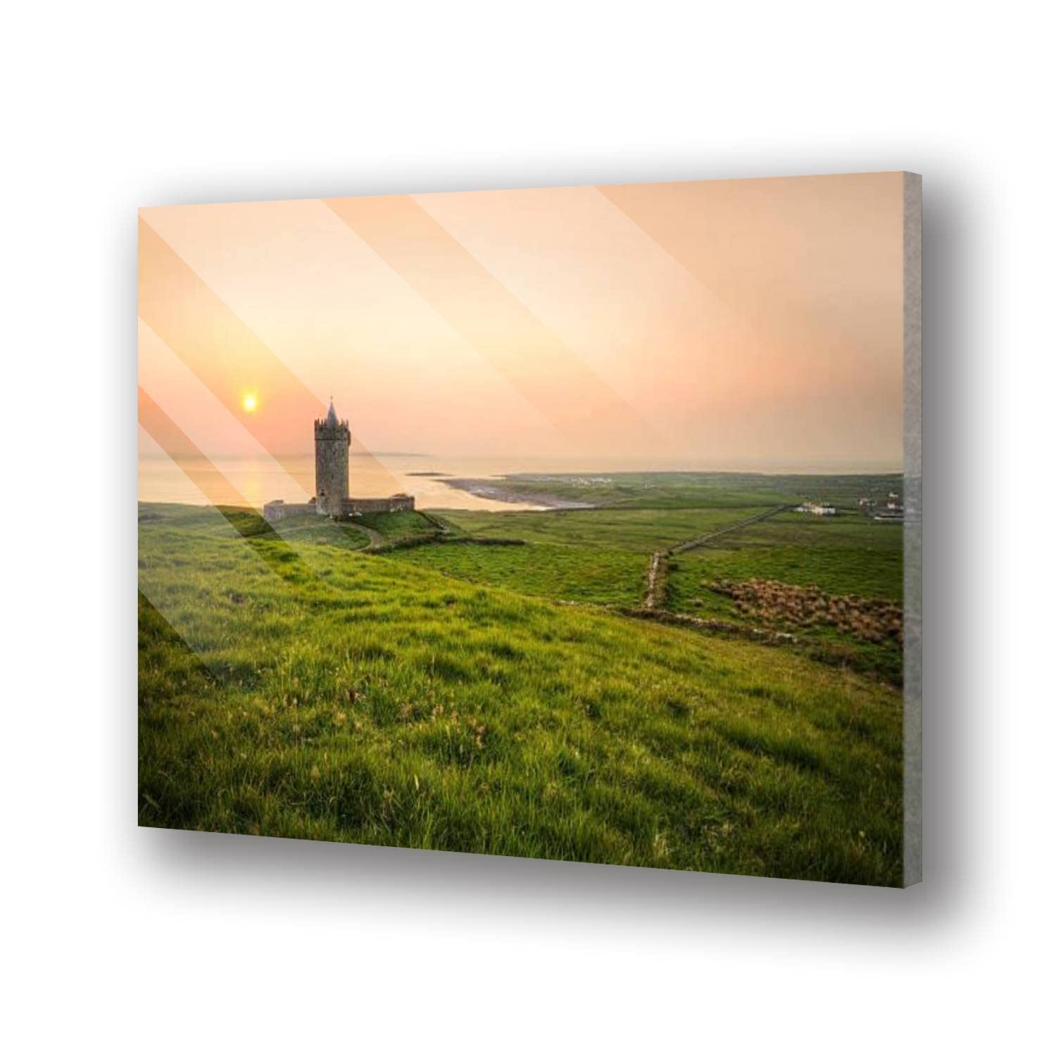 Doonagore Castle Acrylic Glass Wall Art - Modern Floating Picture Print for Living Room, Bedroom & Office Decor | Irish Coastal Landscape Art | Free Hanging Home Accent