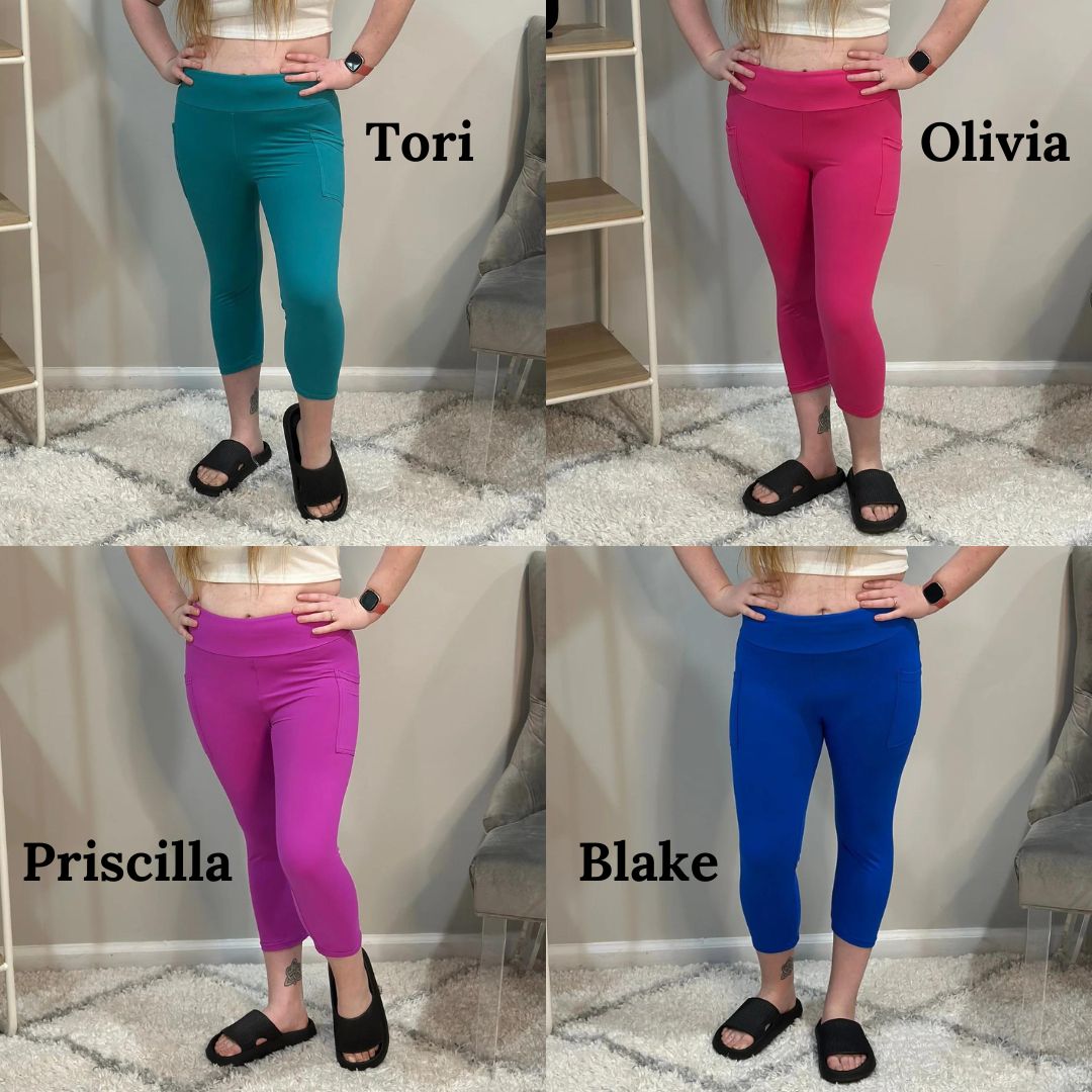 PREORDER: Women's High-Waisted Capri Yoga Leggings with Side Pockets - 9 Color Options for Workout, Running & Casual Wear