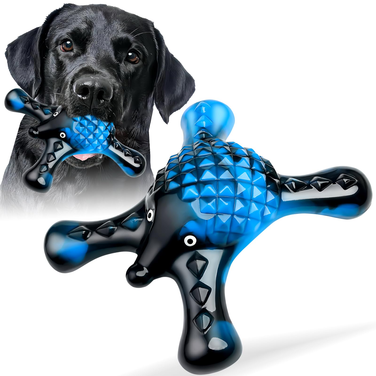 Durable Nylon Indestructible Dog Chew Toy for Aggressive Chewers - Hedgehog-Shaped Bacon Flavor Chewing Toy for Medium & Large Dogs - Long-Lasting Boredom Buster for Playtime & Training - Blue