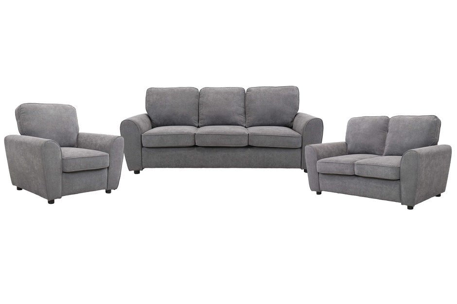 Bethany Collection Grey Sofa Set - Modern 3-Piece Living Room Furniture for Small Spaces | Perfect for Apartments, Condos & Cozy Homes