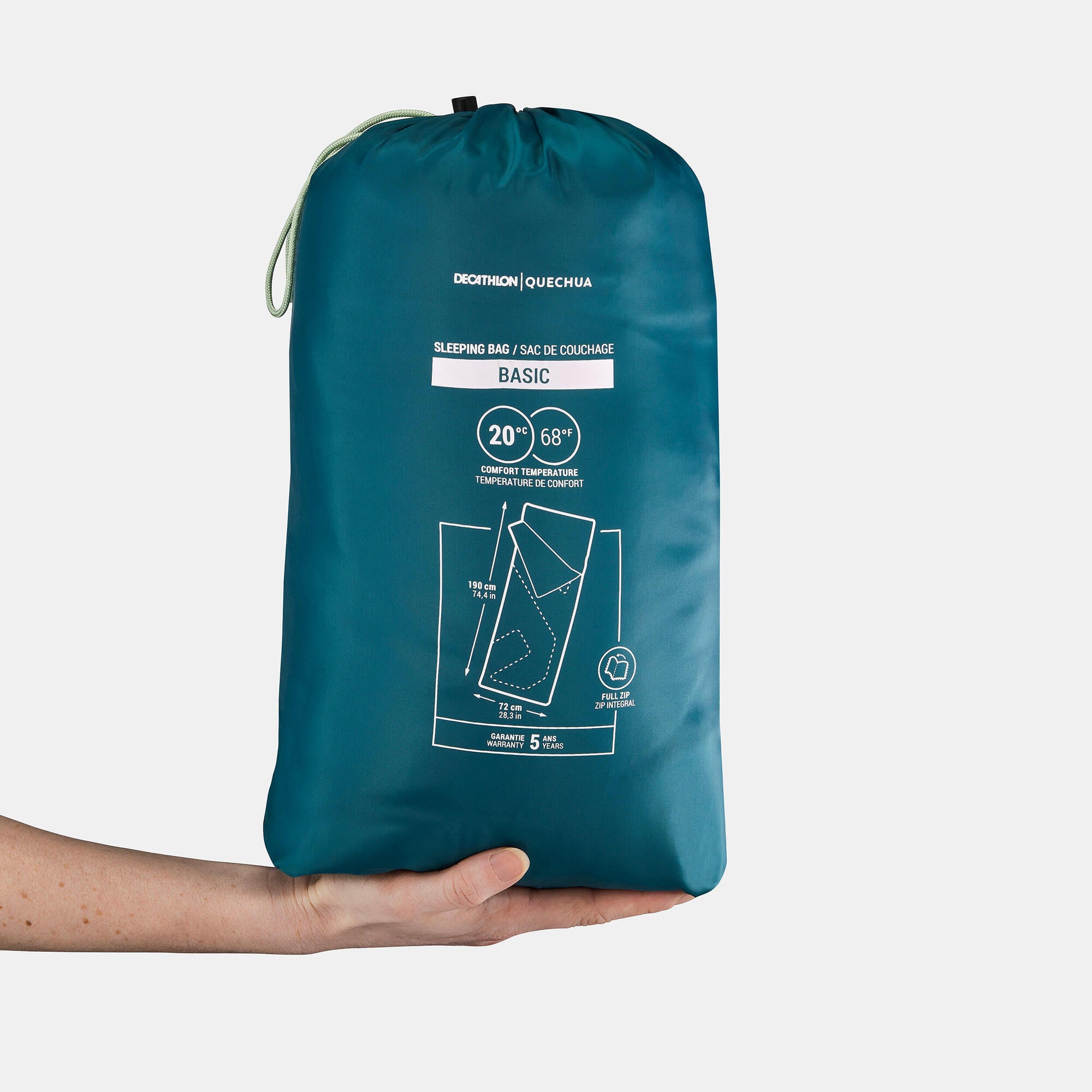 Quechua Arpenaz 68°F Lightweight Compact Sleeping Bag for Camping, Hiking & Outdoor Adventures - Warm & Comfortable for Adults & Kids