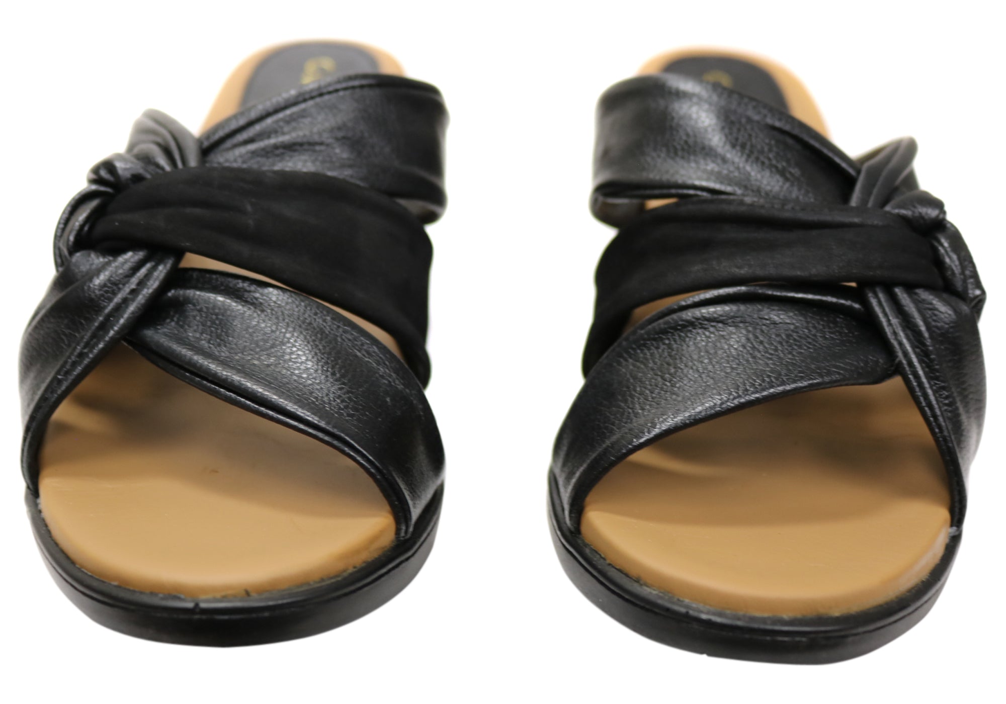 Opananken Women's Comfortable Leather Mid Heel Slide Sandals - Stylish & Supportive for Work, Travel & Casual Wear