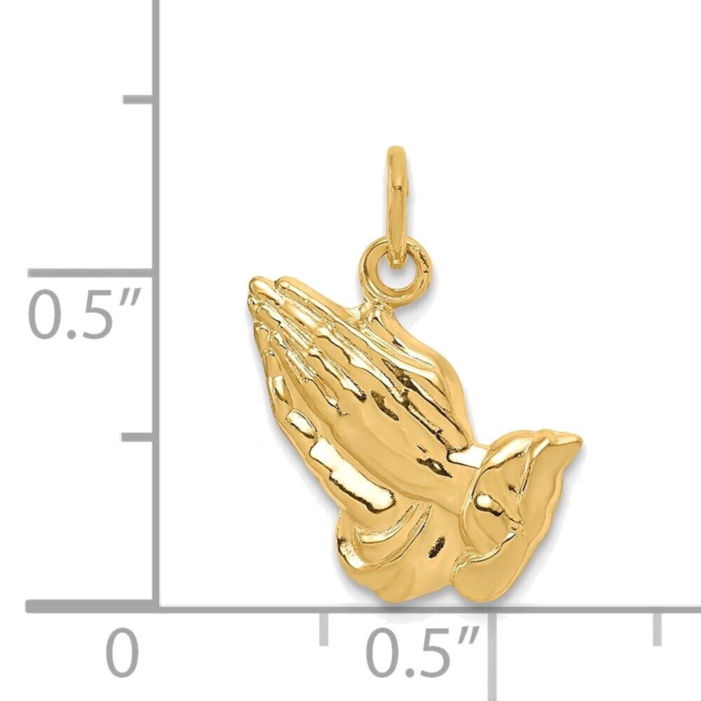 14K Yellow Gold Praying Hands Charm Pendant Necklace - Religious Jewelry for Women, Gift for Baptism, First Communion & Faith-Based Occasions