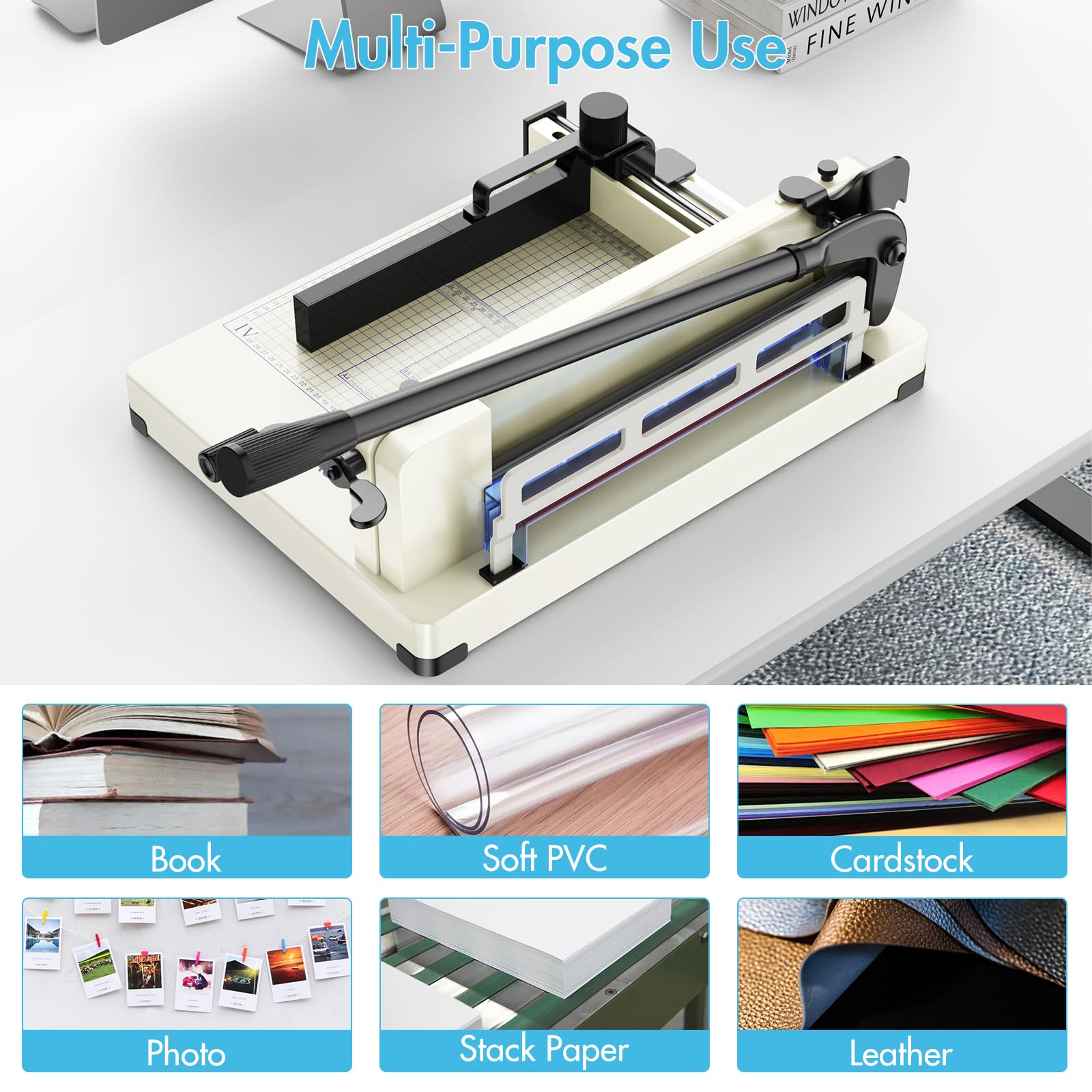 12 Inch Heavy Duty Guillotine Paper Cutter - 400 Sheet Capacity for A4 Paper, Solid Steel Construction (Beige) | Perfect for Office, School, Crafting & Document Cutting