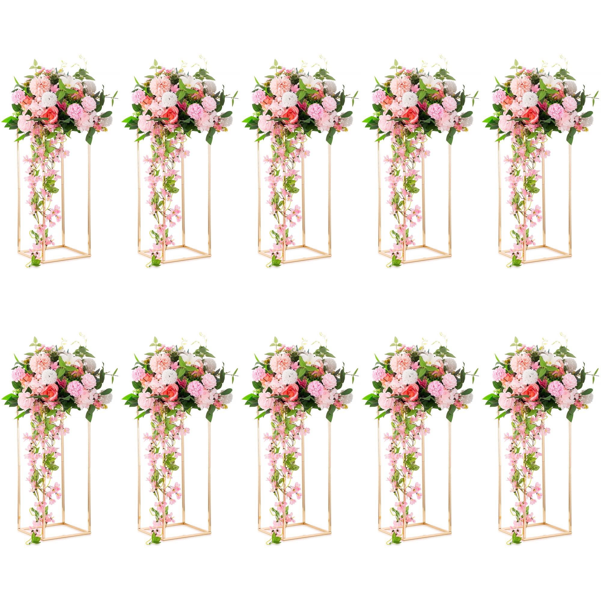 10-Piece Gold Metal Column Vases - 23.6