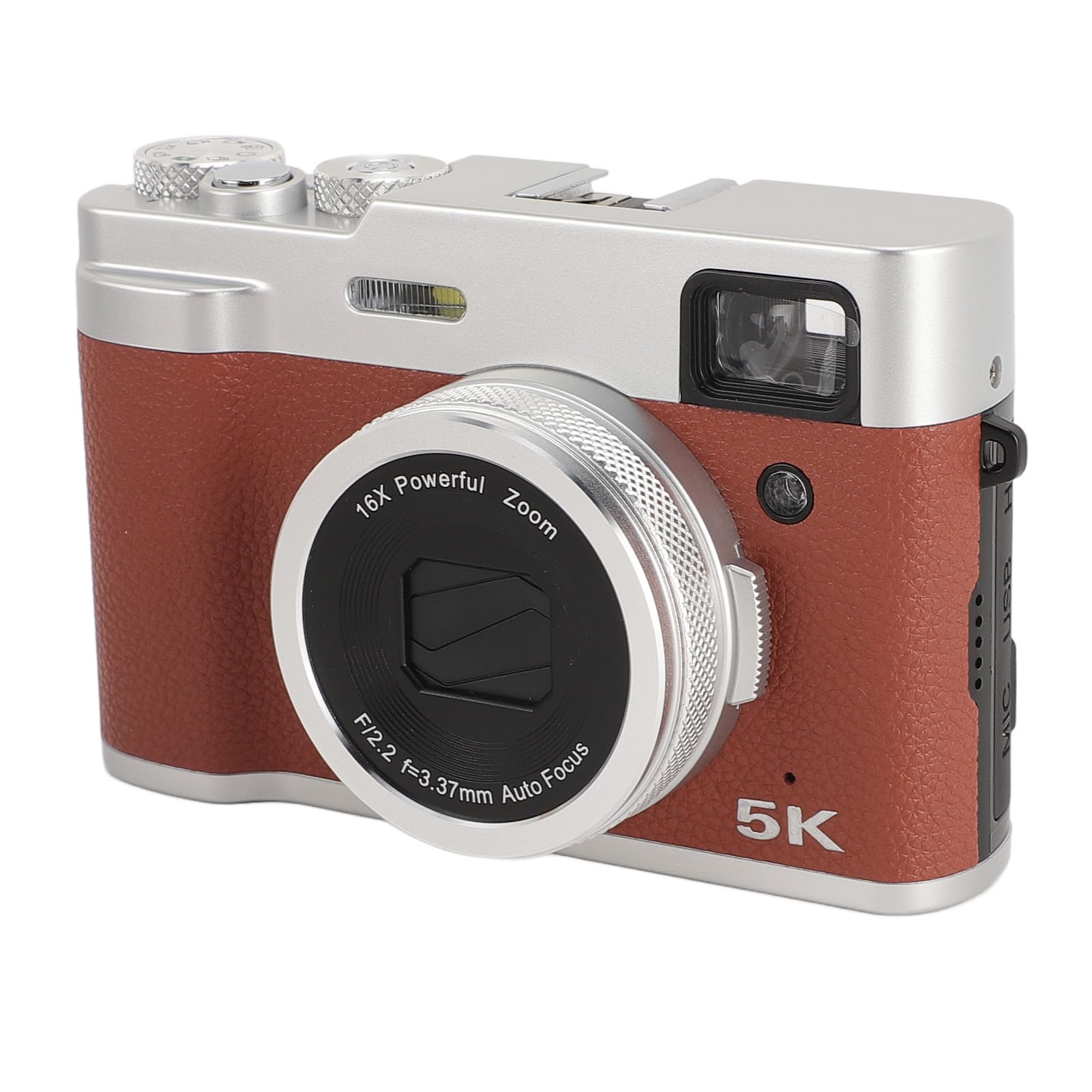 5K 48MP Digital Camera with 16X Zoom & Anti-Shake - Vintage Style Vlogging Camera for YouTube, Travel Photography - Dual Lens (Front/Rear), Auto Focus, 30FPS Video - Perfect for Bloggers & Adventure Travel (Brown)