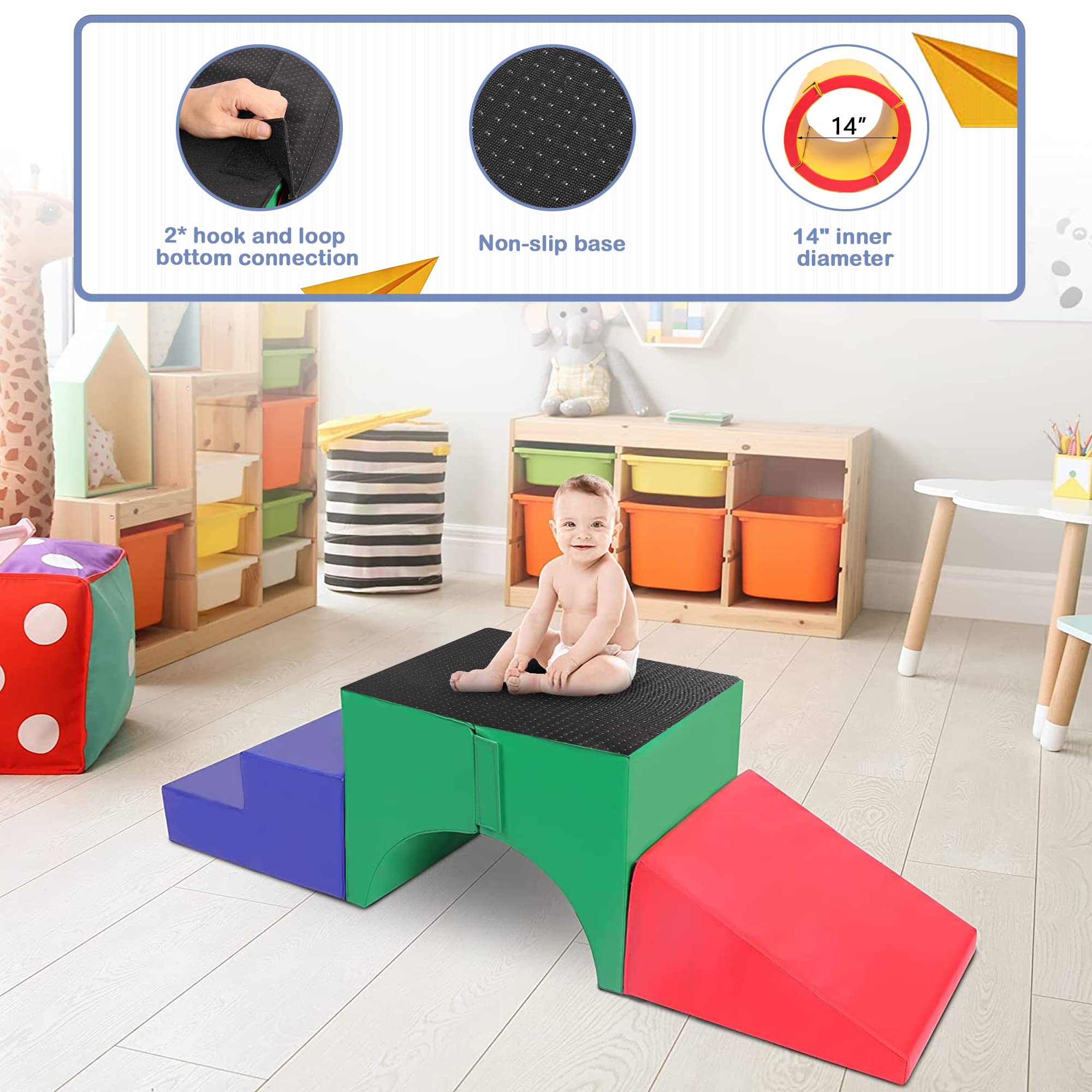 Tunnel and Ramps Foam Climber Set for Toddlers - Safe Indoor Play Gym for Kids, Infants & Babies - Waterproof, Easy to Clean - Perfect for Crawling, Climbing & Developmental Activities at Home, Daycare or Preschool