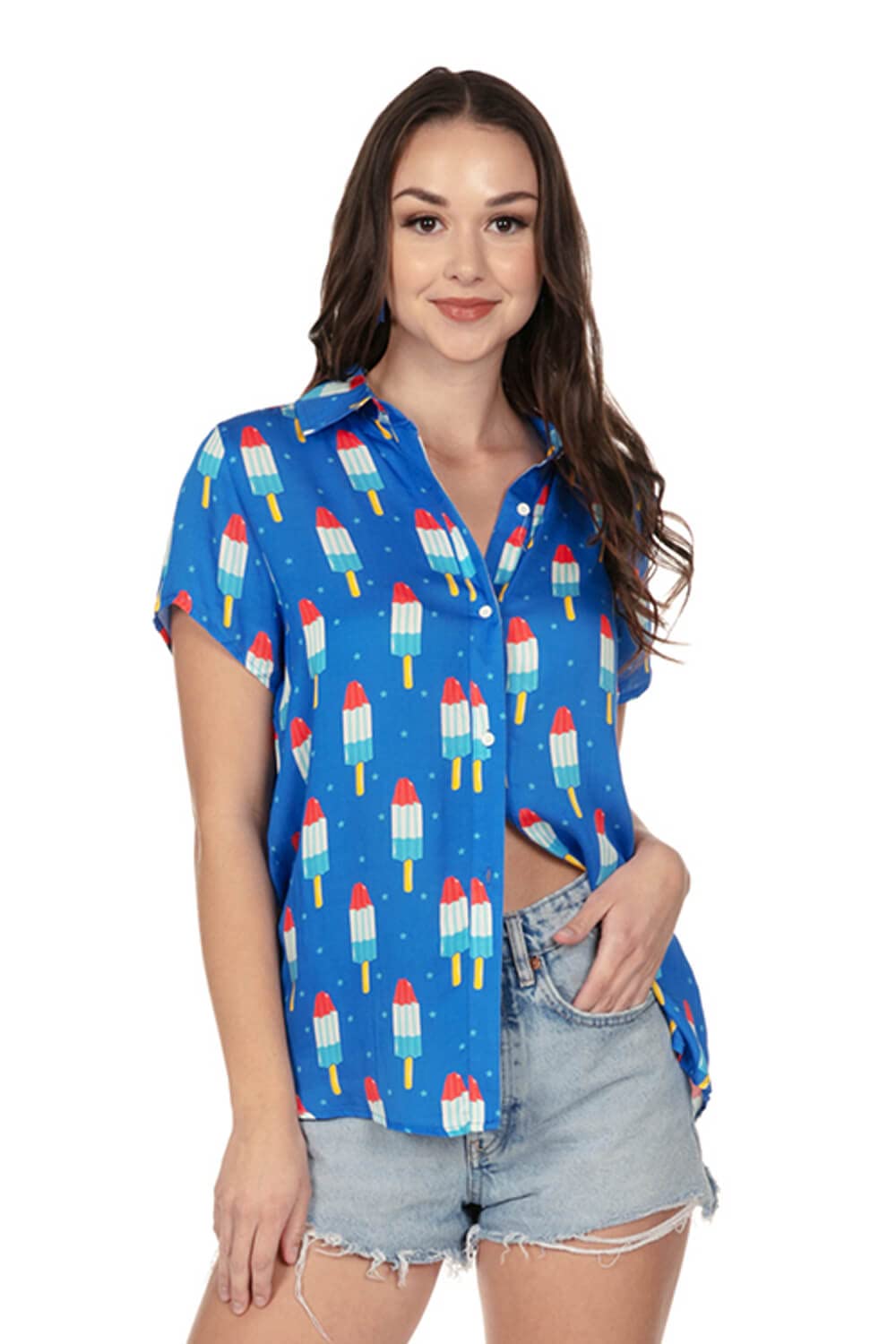 Tipsy Elves 4th of July Patriotic Button Down Shirts for Women - American Flag Themed Blouse for Independence Day Celebrations, BBQ Parties & Summer Festivals