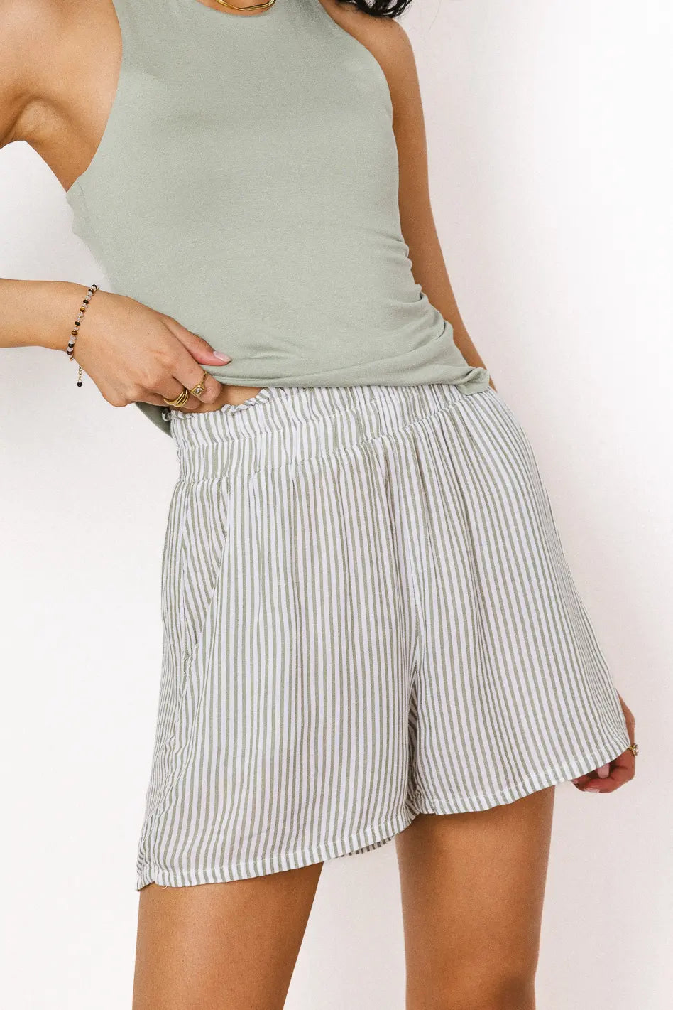 Next To You Women's High-Waisted Sage Green Shorts - Comfortable Casual Summer Shorts for Yoga, Beach & Lounge | FINAL SALE