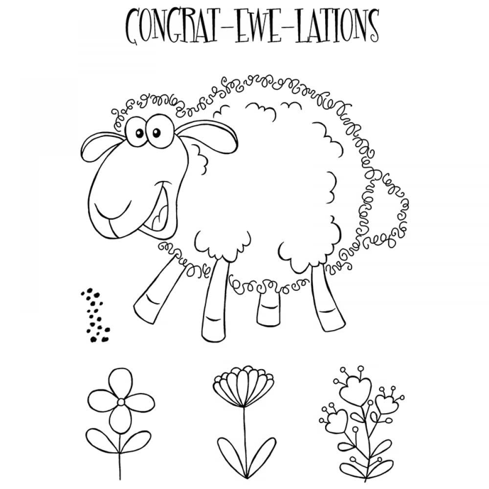 Sheep Metal Cutting Dies & Clear Silicone Stamps Set for DIY Card Making, Scrapbooking - Floral & Animal Designs for Paper Crafts, Ewe Lations Phrase | Perfect for Greeting Cards, Invitations & Handmade Journals