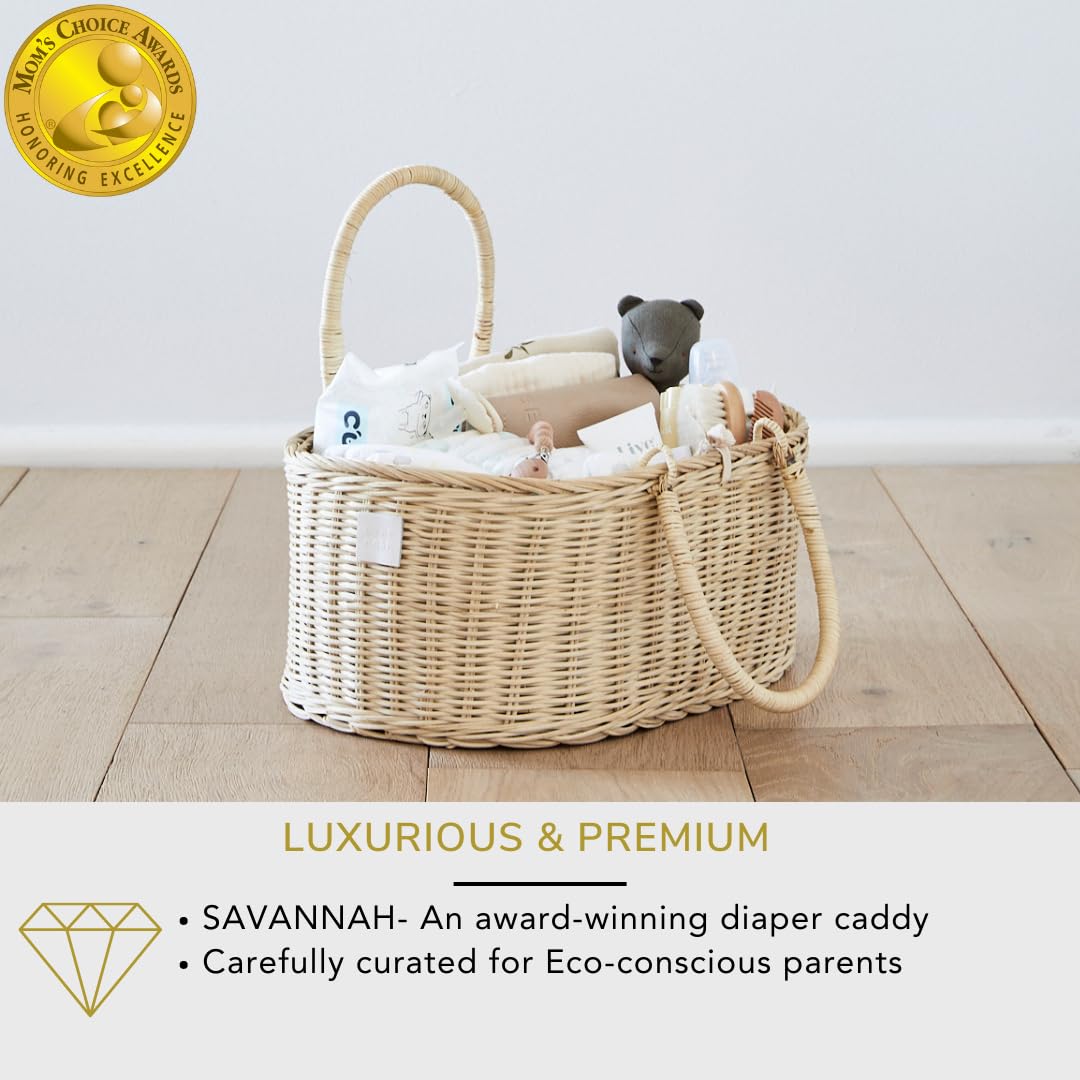 Premium Organic Baby Nursery Bundle - Handmade Matching Baby Changing Basket & Diaper Caddy Organizer Set - Perfect for Nursery Organization & Baby Shower Gifts