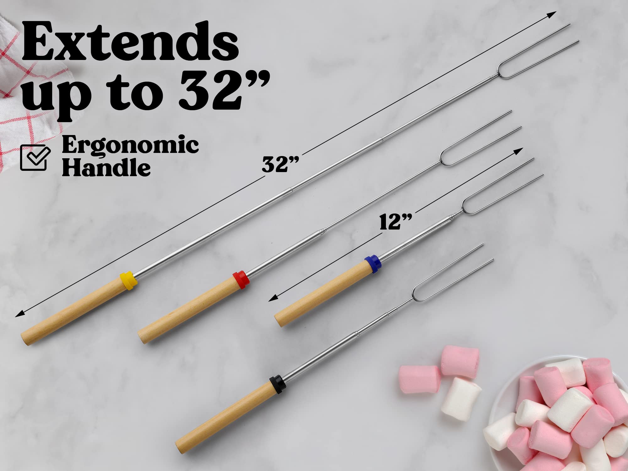 Zulay Kitchen 6-Pack Extendable Smores Sticks for Fire Pit - 32