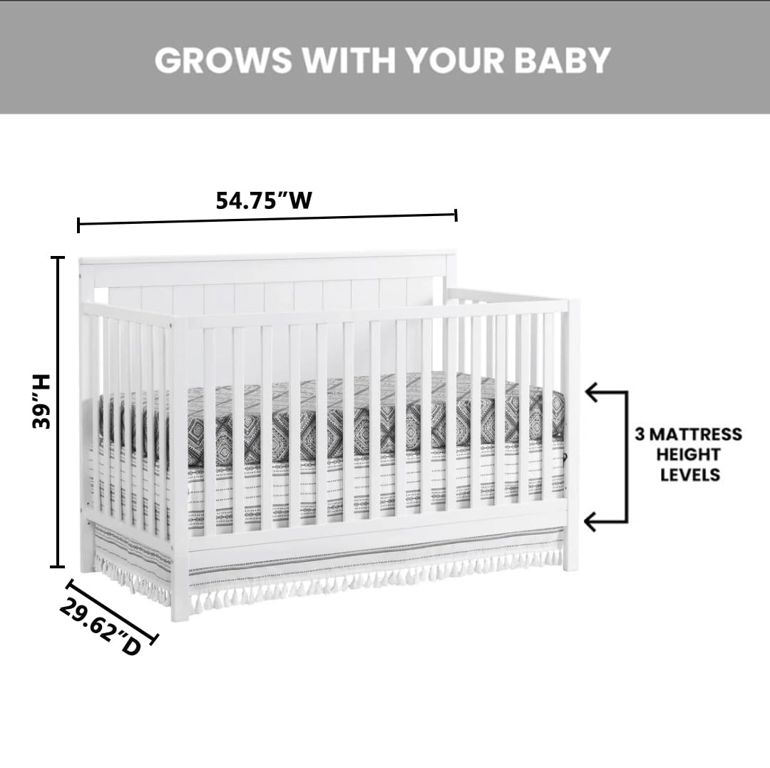 Oxford Baby Lazio 4-in-1 Convertible Baby Crib - Snow White, Greenguard Gold Certified, Safe Nursery Furniture for Newborn to Toddler | Perfect for Nursery, Daycare & Guest Room