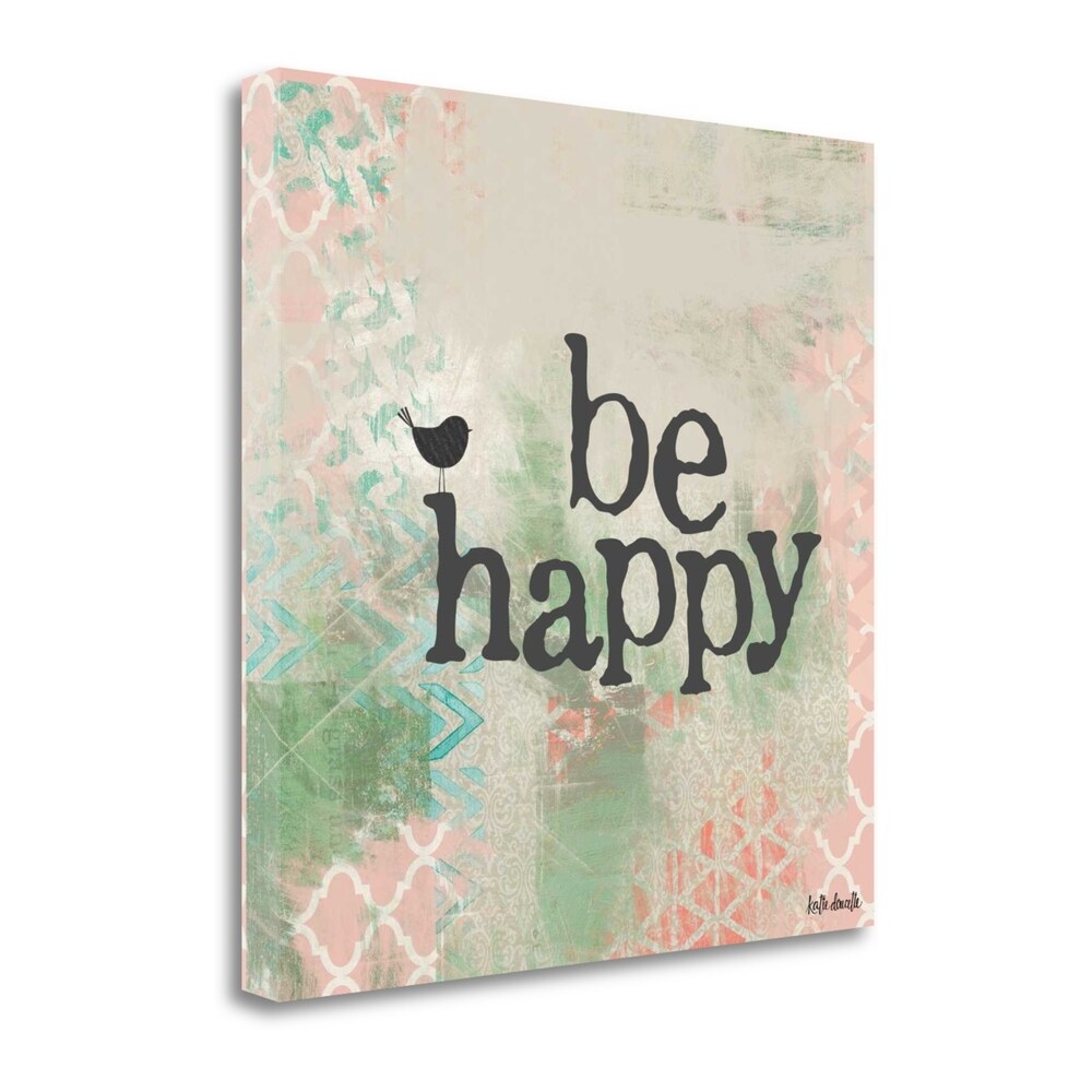 Be Happy Pink by Katie Doucette - Fine Art Giclee Print on Gallery Wrap Canvas, Ready to Hang Wall Decor - Perfect for Living Room, Bedroom & Office Art