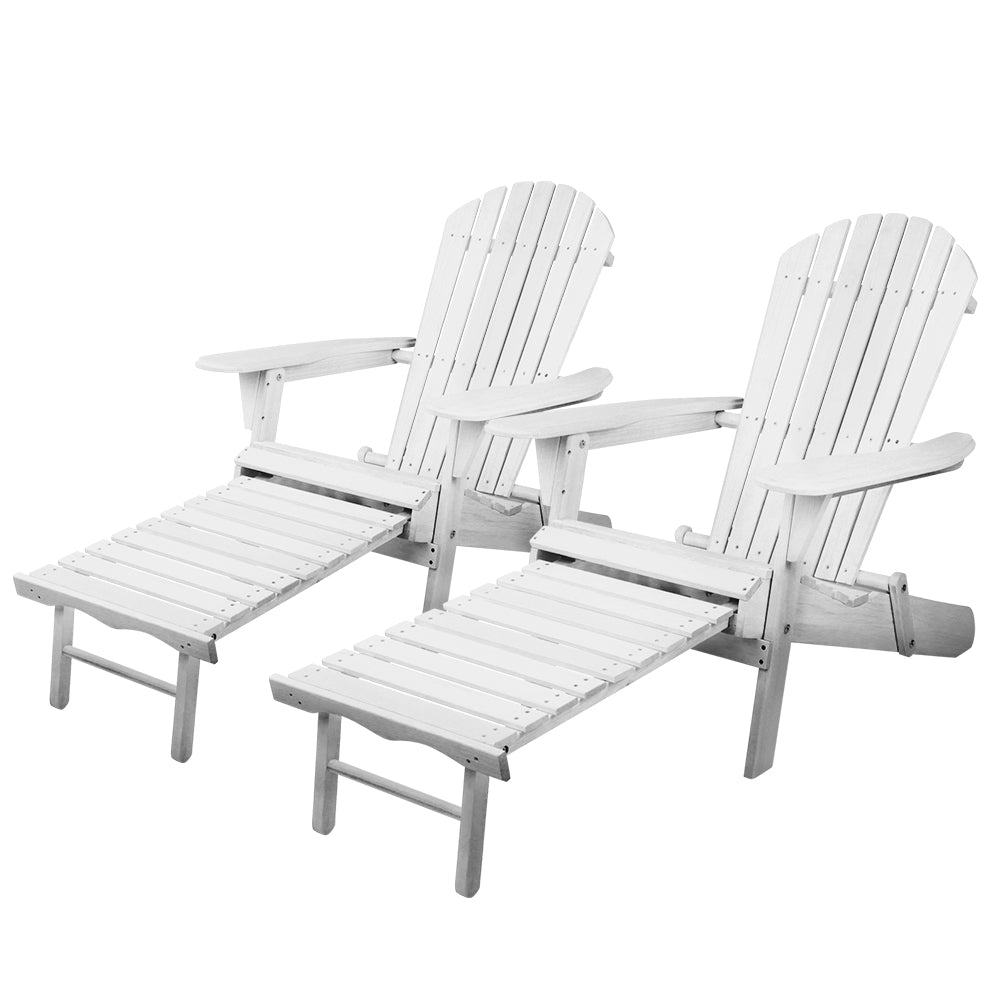 2-Piece Adirondack Outdoor Chairs Set - Foldable Wooden Patio Lounge Chairs for Backyard, Garden, Poolside & Beach Relaxation