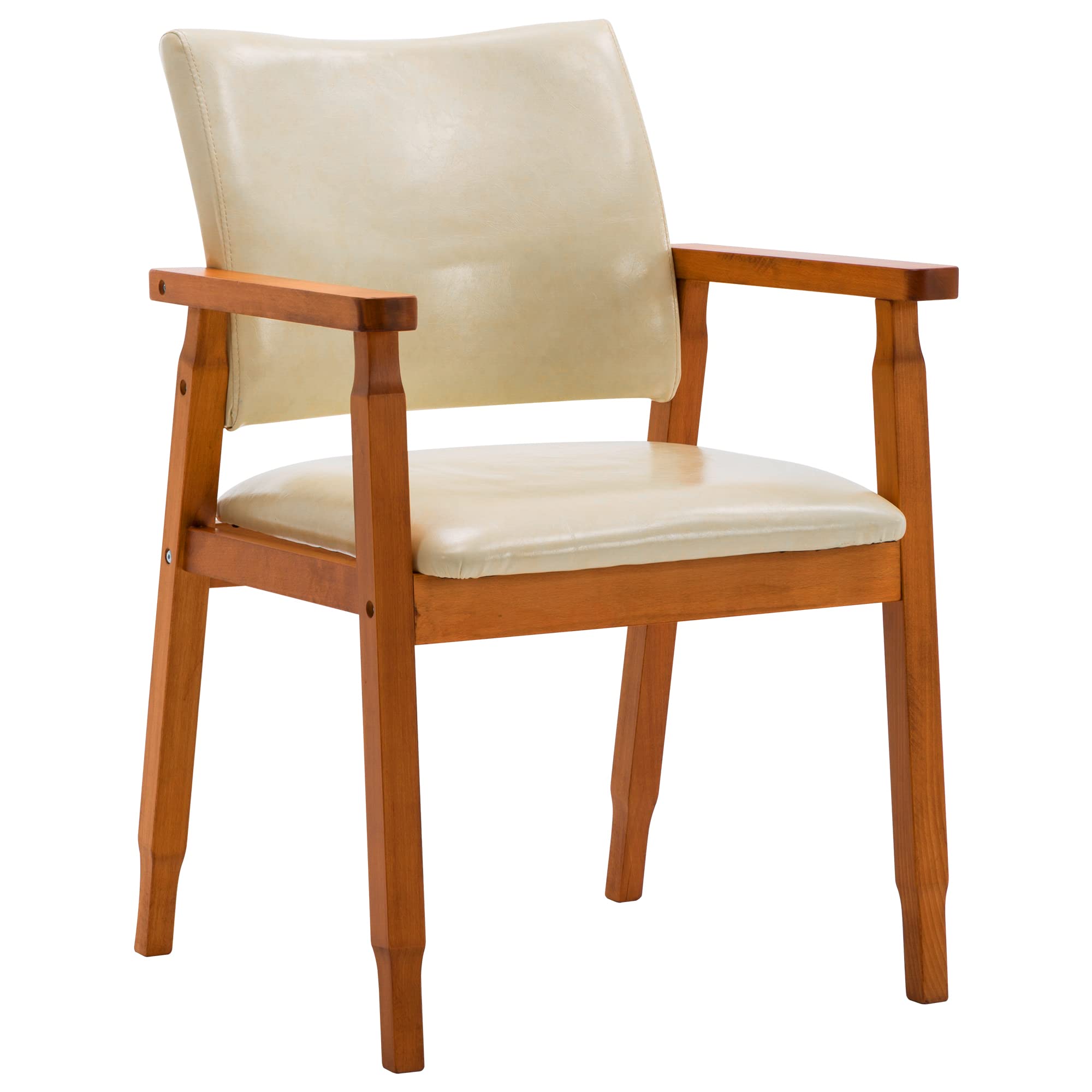Mid-Century Modern Dining Side Chair with Faux Leather Seat in Beige - Handrail Accent Chair for Kitchen, Dining Room & Office - Comfortable & Stylish Home Decor
