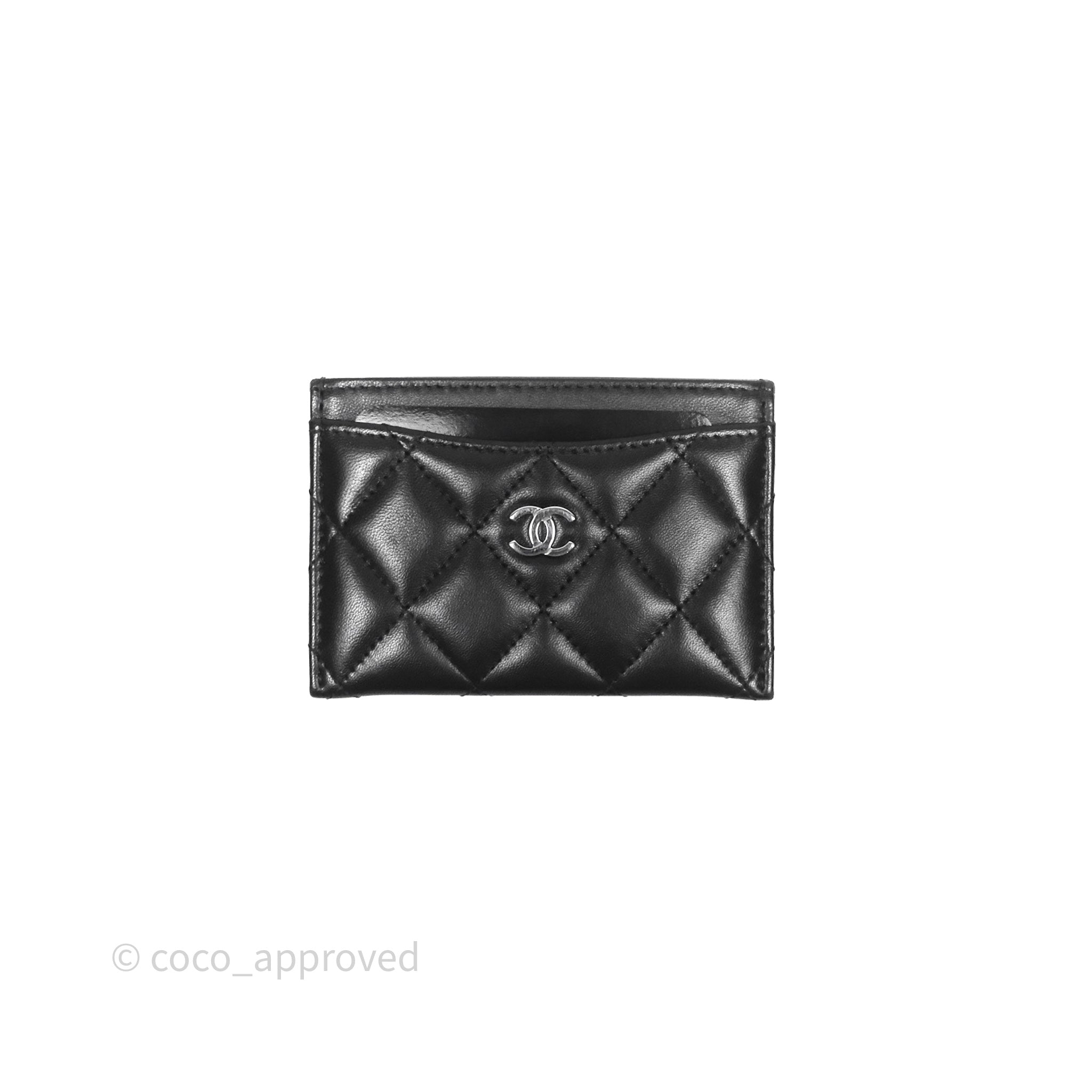 Chanel Classic Flat Card Holder in Black Lambskin with Silver Hardware - Luxury Compact Wallet for Everyday Use & Travel Essentials