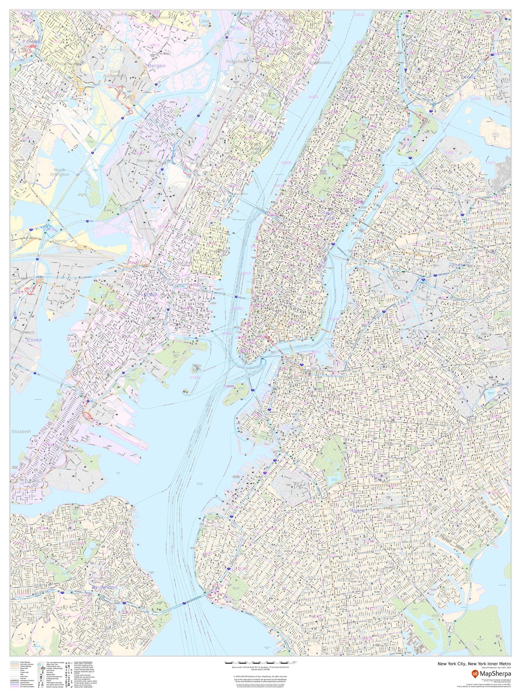 New York City Inner Metro Laminated Wall Map - 36