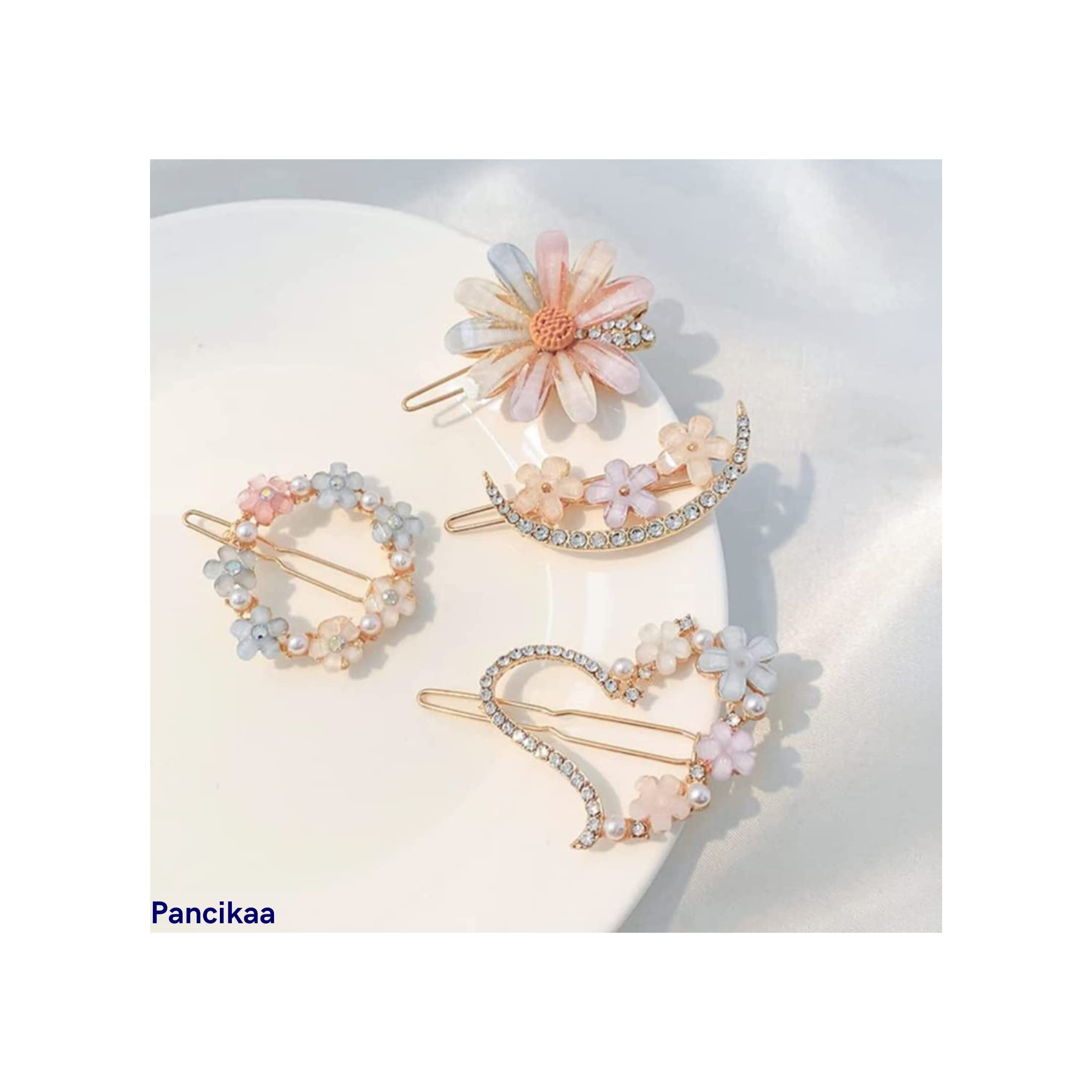 PANCIKAA Geometric Hollow Metal Hair Clips for Women - Korean Style Pearl Barrettes, Hairpins & Clamps (4-Piece Set, Multicolor) - Perfect for Weddings, Parties & Everyday Hairstyling