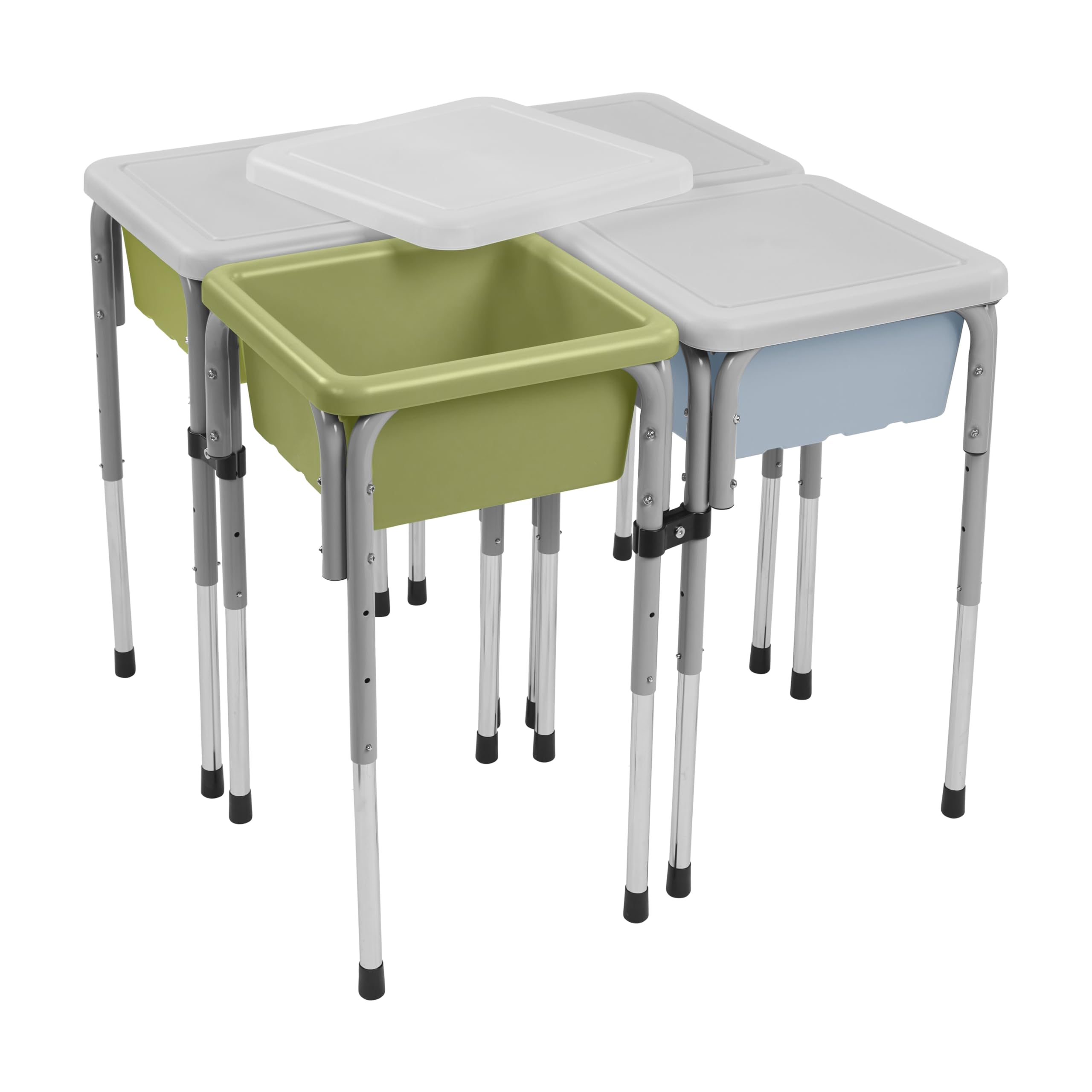 ECR4Kids 4-Station Adjustable Sand and Water Play Table with Sensory Bins - Fern Green & Powder Blue for Kids Indoor/Outdoor Sensory Play, Preschool Learning Activities, and Backyard Fun