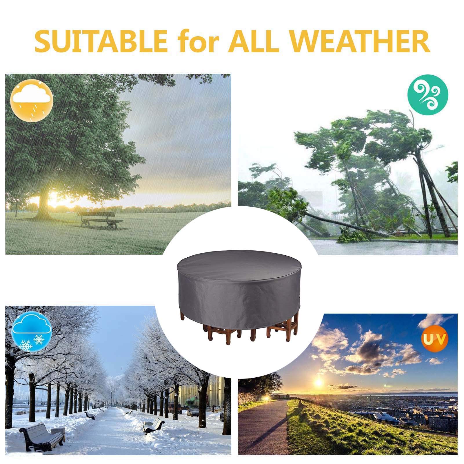 Waterproof 420D Heavy Duty Patio Table and Chairs Cover - 74x33 Inch Round Outdoor Furniture Protector, UV Resistant & Durable for Garden, Dining Set - Perfect for Backyard, Deck, and Poolside Use