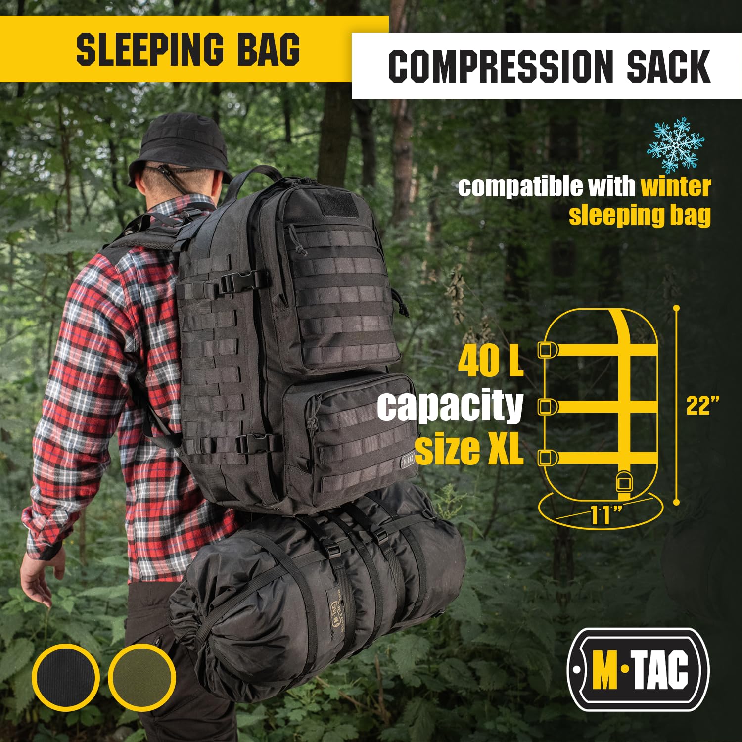 M-Tac Military Waterproof Compression Sack for Sleeping Bags - Lightweight Nylon Travel Camping Gear - Perfect for Hiking, Backpacking & Outdoor Adventures