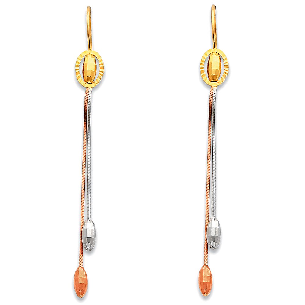14K Tri-Color Huggie Hoop Earrings for Women - 55mm x 5mm Gold Rose Gold Silver Dangle Earrings - Perfect for Everyday Wear, Parties & Special Occasions