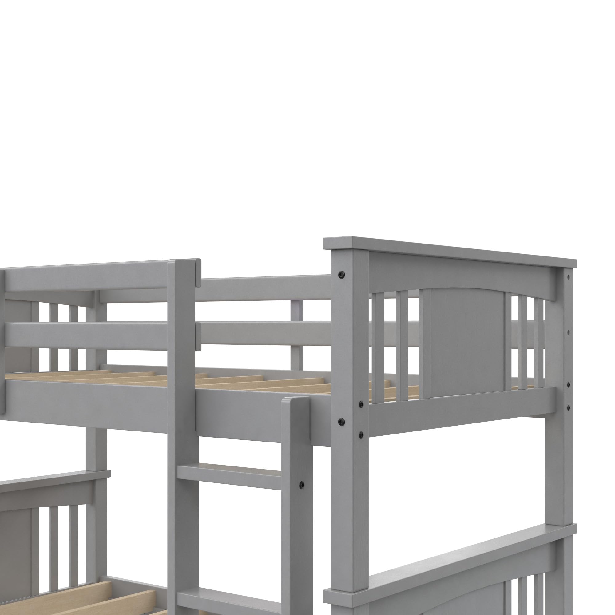 DHP Dylan Wood Twin Over Twin Bunk Bed with Ladder, Grey - Space-Saving Kids Bedroom Furniture for Siblings or Sleepovers