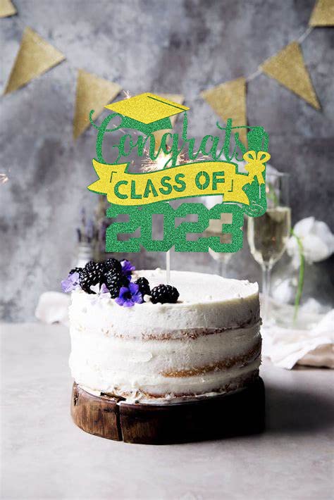 2023 Green and Gold Graduation Cake Topper - Class of 2023 Party Decorations, Congrats Graduation Cake Decor for College & High School Ceremonies - Perfect for Graduation Parties, Cakes & Celebration Decor