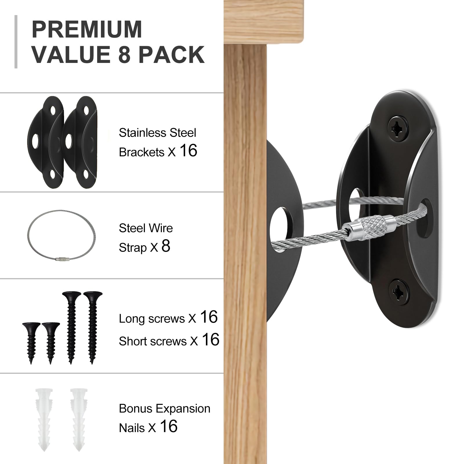 Heavy Duty Baby Proofing Furniture Anchors - 8 Pack Anti-Tip Wall Anchors (420lbs Capacity) for Earthquake Safety & Child/Pet Protection - Black - Secure Dressers, Bookshelves & Cabinets in Nursery & Home