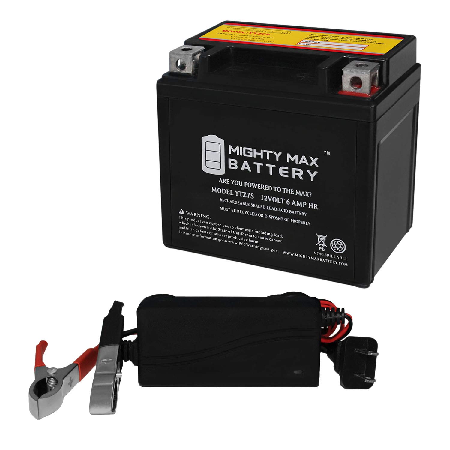 Mighty Max YTZ7S 12V 1Ah Battery Replacement for Kymco Agility 125 Scooter - Includes 12V 1A Charger - Perfect for Motorcycle, ATV & Powersports Maintenance