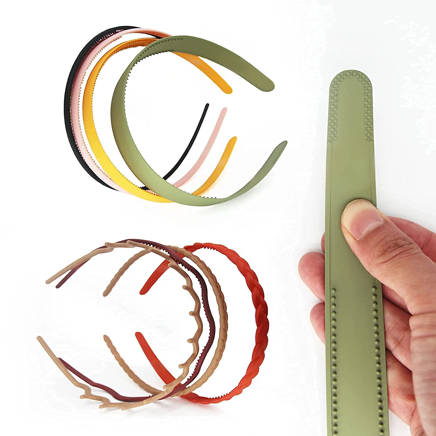 FAVELA Plastic Headbands for Women - 8 Pack Thin & Wide Hair Bands with Fine Comb Teeth, Plain & Zig Zag Matte Styles, Woven Design - Perfect for Work, School, Gym, and Everyday Styling