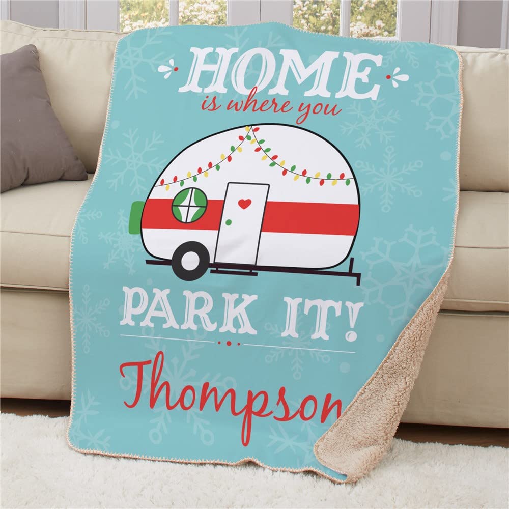 Personalized Camper Van Blanket - 'Home is Where You Park It' Fleece/Sherpa/Woven Throw for Camping - Cozy Gift for Family, Dad, Mom, Kids & Camping Lovers - Perfect for RV Trips, Outdoor Adventures & Cozy Nights by the Fire