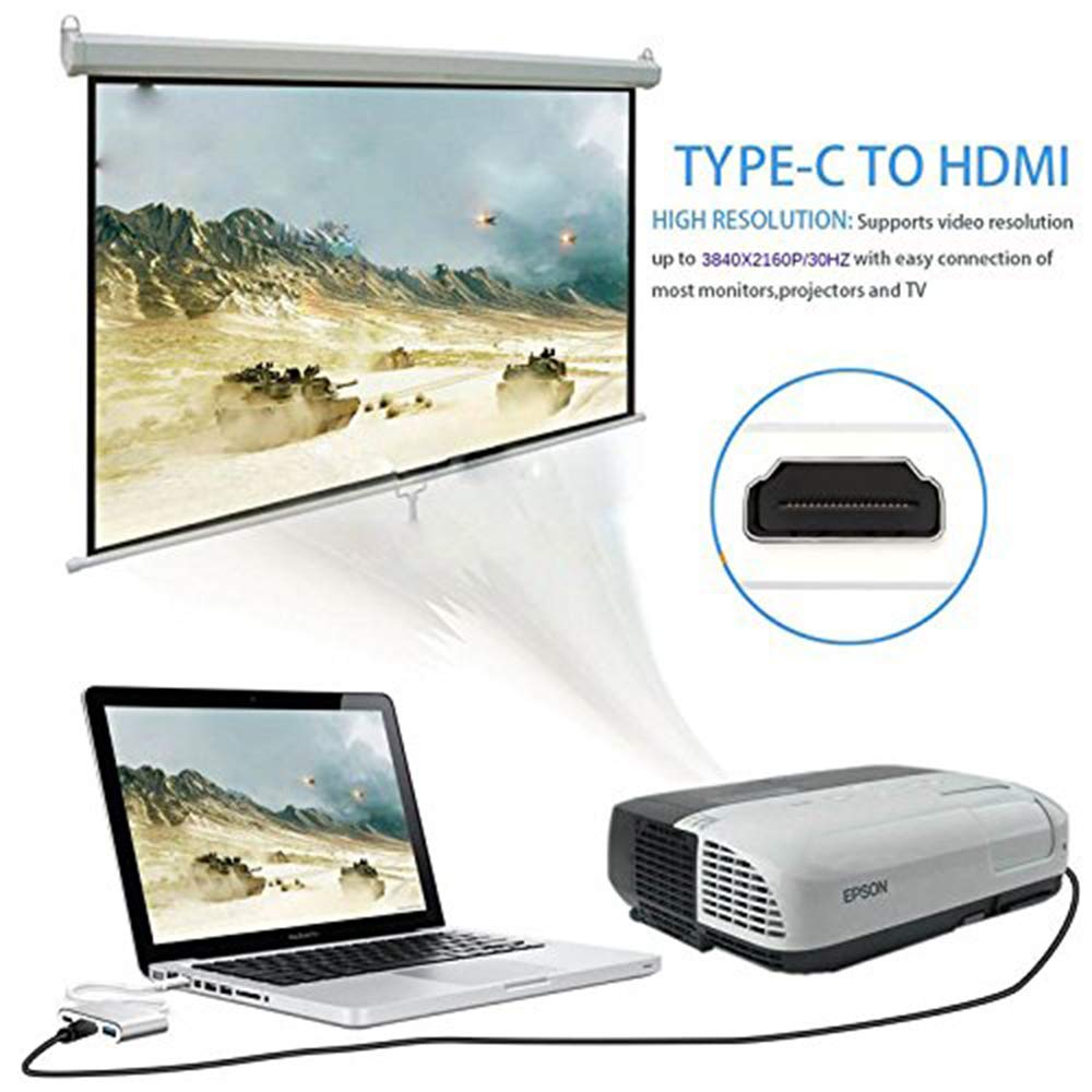 USB C to HDMI Adapter 4K Hub with USB 3.0 & Charging - for MacBook/Projector/Laptop - Gold