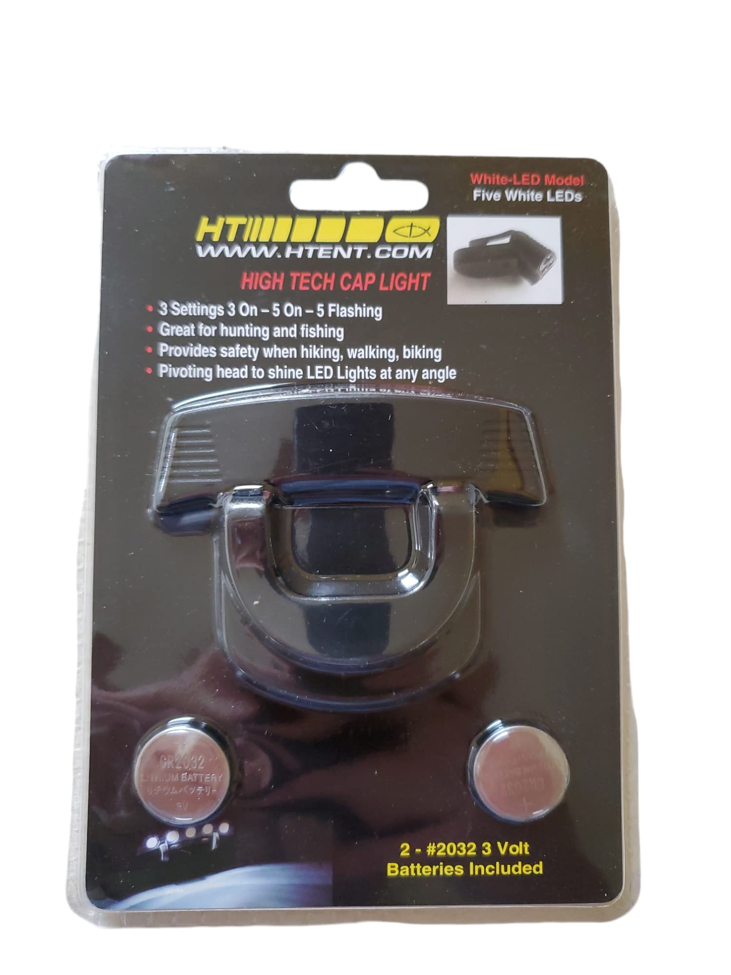 HT Enterprise NCL-5W Black Clip-On 5 White LED Cap Light with Batteries - Perfect for Camping, Hiking, Fishing, and Outdoor Work