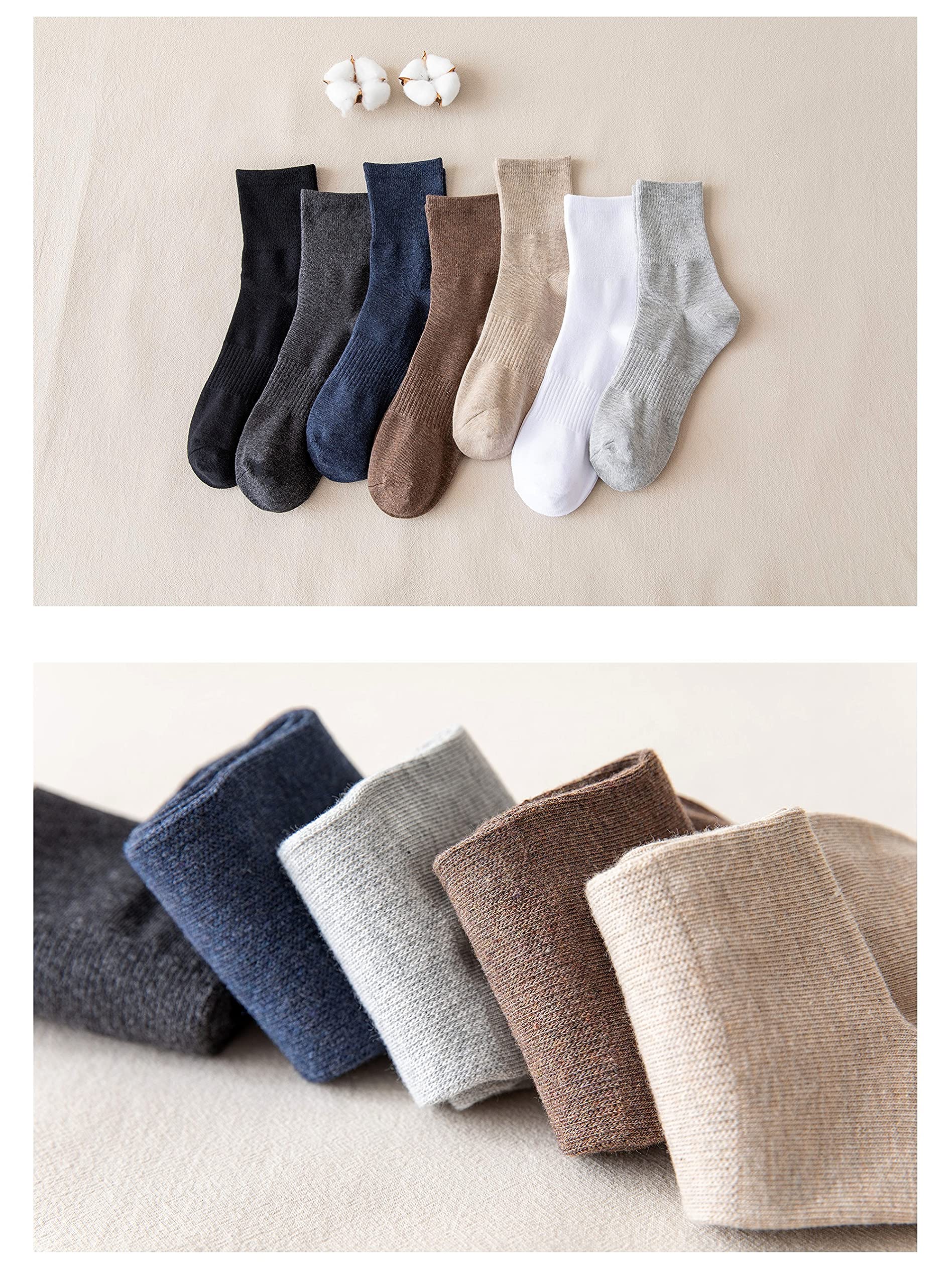 Men's Cotton Crew Socks - 7 Pairs Thin Cushioned Ankle Socks for Everyday Wear, Work & Sports - Breathable Soft Comfort Socks for Men