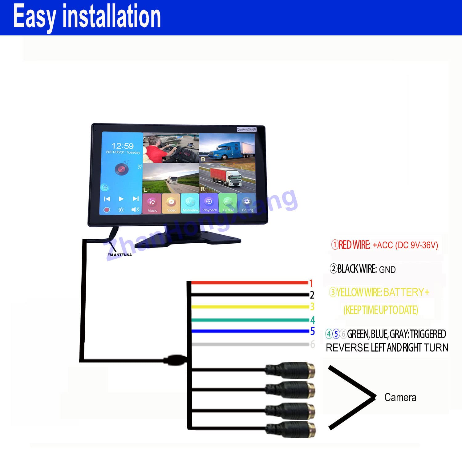 4K AHD 1080P Vehicle Reversing Camera DVR Monitor Kit - 4 Channel Front/Side/Rear View Parking Backup System with 10.1