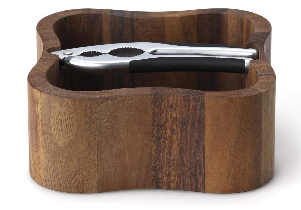 Premium Acacia Wood Nut Bowl with Built-in Cracker - Dark Brown Serving Bowl for Nuts, Snacks & Party Appetizers - Perfect for Entertaining, Holiday Gatherings & Home Decor