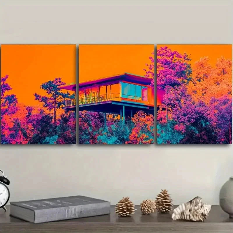 3-Piece Art Deco Metal Print Wall Art - Ready to Hang, Nature-Inspired Tree Design - Perfect for Living Room, Bedroom & Office Decor